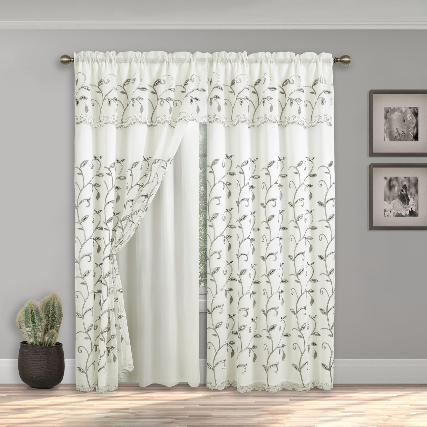 Elegant Comfort Luxury Curtain/Window Panel Set with Attached Valance and Backing 54" X 84 inch (Set of 2), Beige