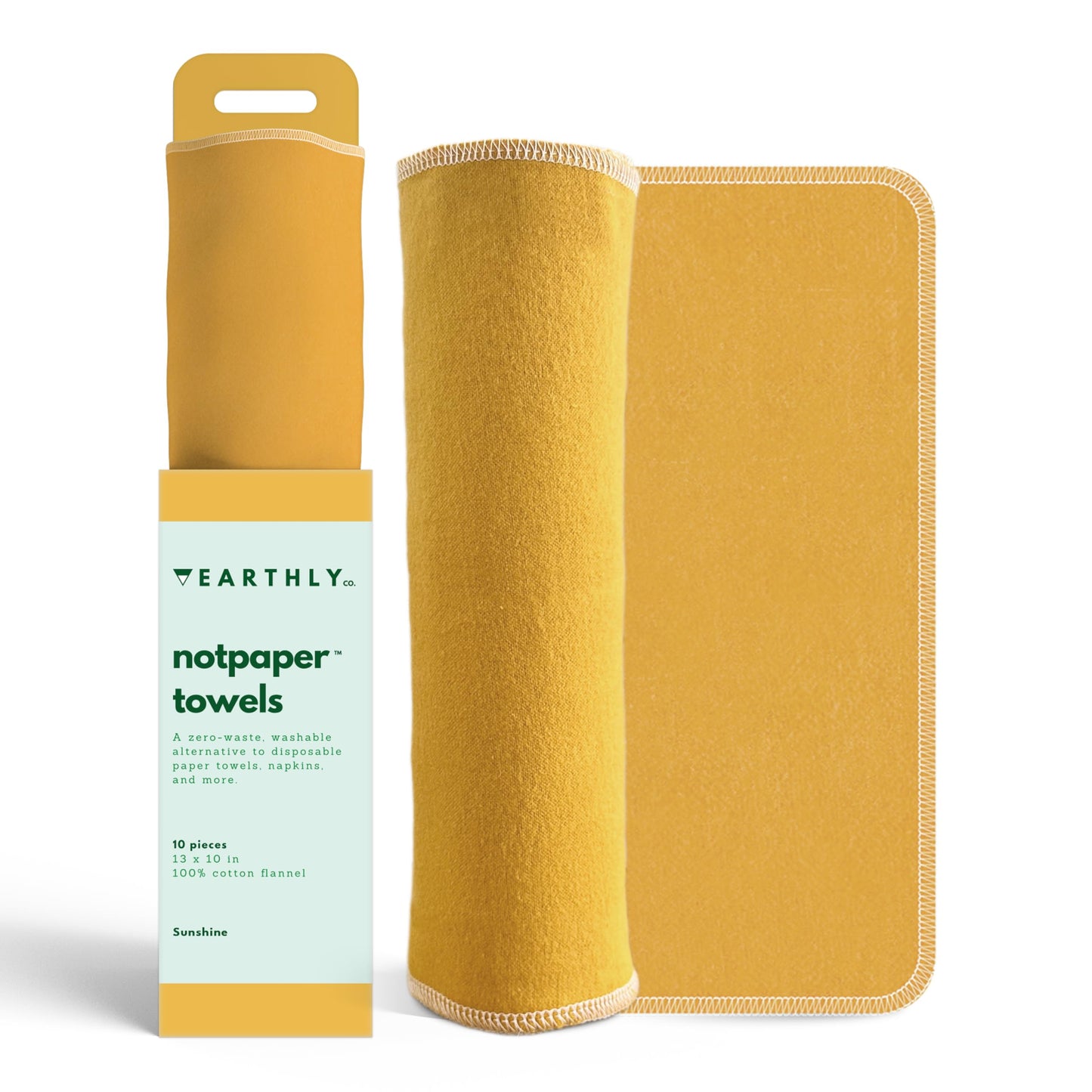Reusable Paper Towels - 10 Pack - Roll of Washable Cotton Cloth Paper Towels - Paperless Reusable Napkins Cloth Washable - Absorbent + Long Lasting - Zero Waste Products - (Lemon)