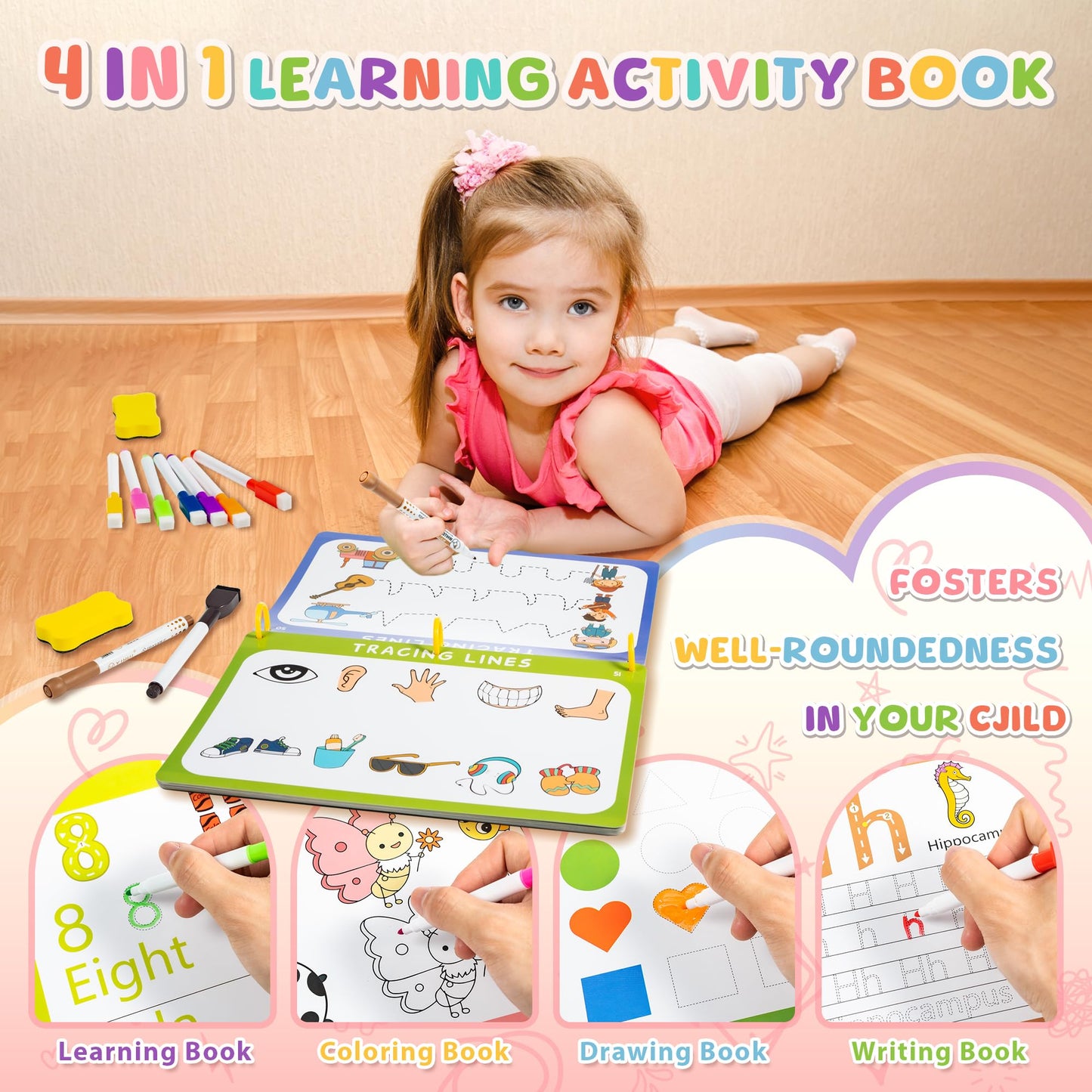 Fabeto Preschool Learning Activities Educational Workbook: Prek Handwriting Practice Tracing Busy Book - Toddlers Educational Toys - Autism Learning Materials | Montessori Games for Kids Age 2 3 4 5