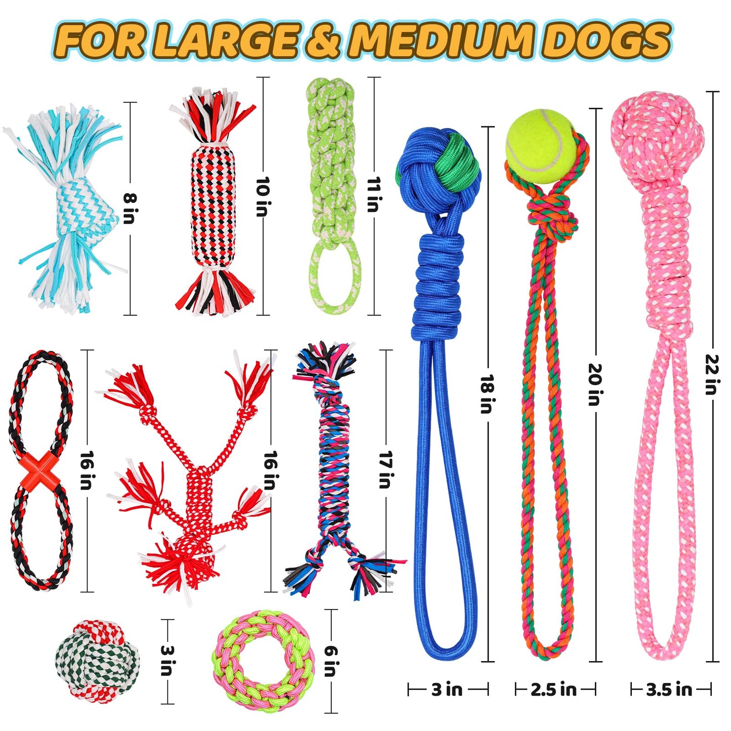 PPTAIO 11 Pack Various Heavy Duty Dog Rope Toys for Large & Medium Dogs Teething, Entertainment & Interaction, Chew Toys with Rope, Training Balls and Dog Squeaky Toys