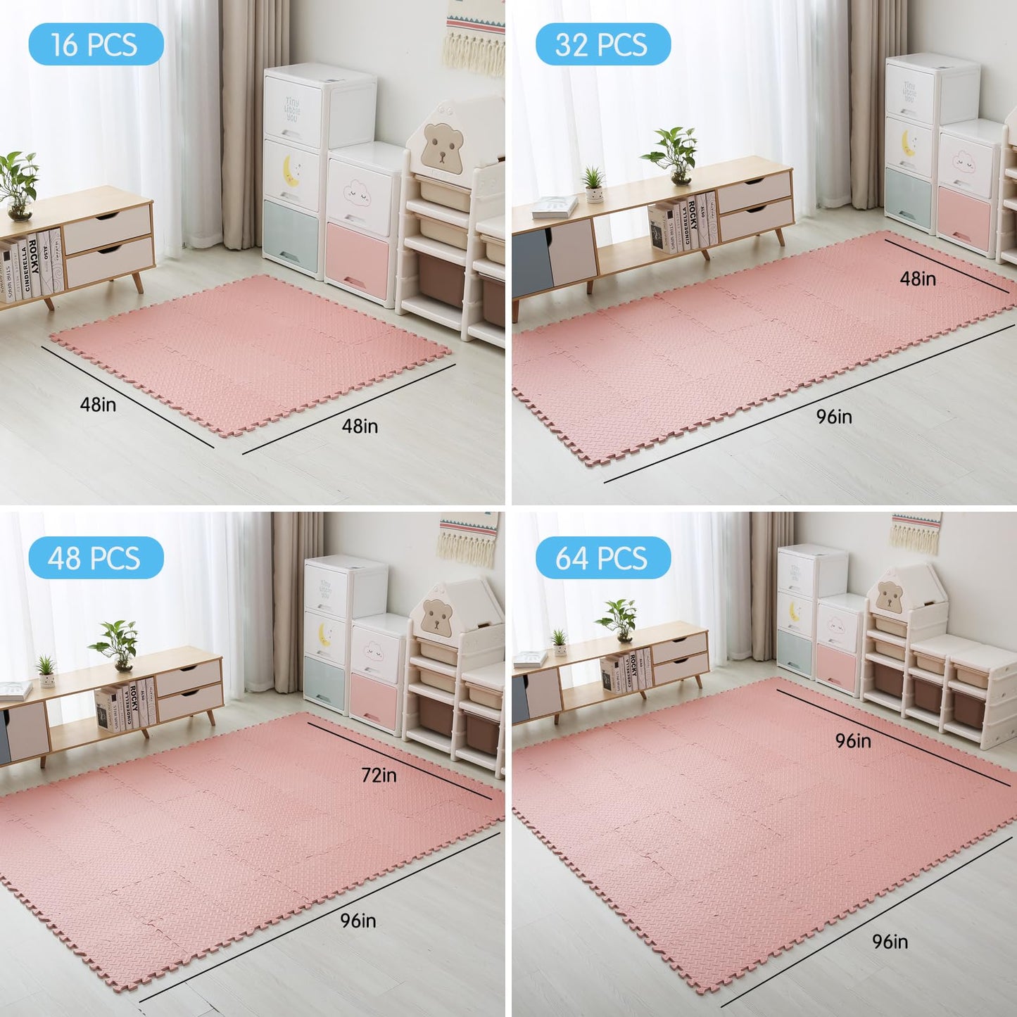 Coolcandy Solid Colored Foam Play Mat, 12"*12" Each Mat丨Non-Toxic Soft Baby Play Mat, 0.4" Thickened Square Interlocking Floor Mats - Toddler Playmat for Playing, Exercise(Loli Pink/16 Tiles)