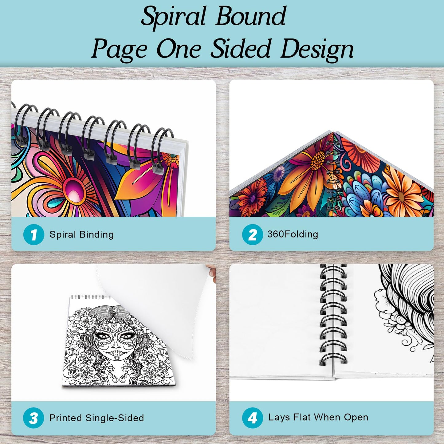 Sugar Skull Coloring Book for Adult Women Relaxation, Spiral Bound, Printed Single-Sided, Adult Coloring Book for Women with 24 Pages Arts and Crafts Sugar Skull Mindfulness Gift