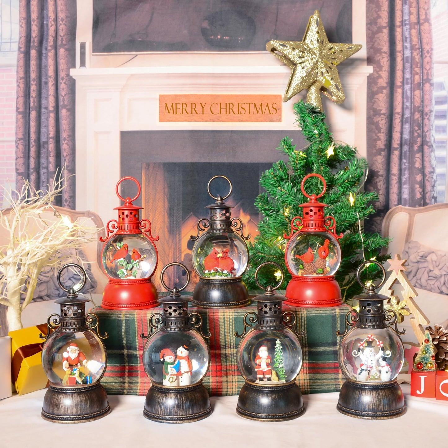 Christmas Snow Globes, 11.8" Nativity Glitter Water Lantern with Song, 6H Timer Battery & USB Powered Music Box for Christmas Decorations Indoor