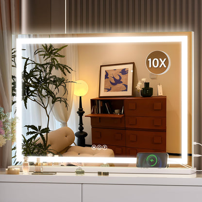 Hasipu Vanity Mirror with Lights, 32" x 22" LED Makeup Mirror, Lighted Makeup Mirror with Dimmable 3 Modes, Touch Screen Control Vanity Mirror Square White