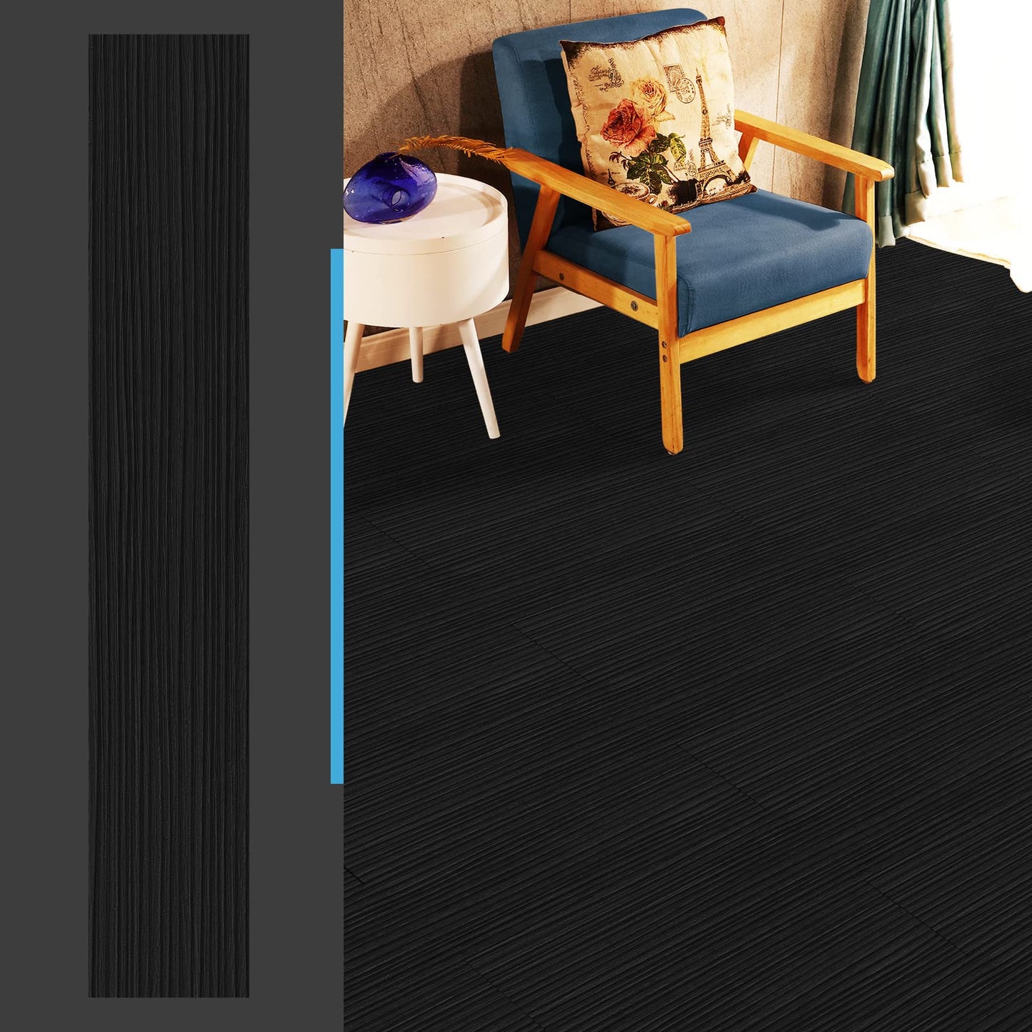 Art3d 36-Pack 54 Sq.ft Peel and Stick Floor Tiles Vinyl Plank Flooring Wood Look, Adhesive and Waterproof Tile Sticker for Bedroom, Living Room, Kitchen, RV in Black