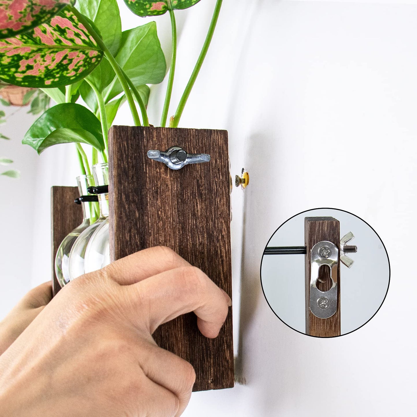 Ivolador Wall Hanging Plant Propagation Station,Bulb Plant Terrarium with Wooden Stand,Unique Gardening Gifts for Women Plant Lovers,Hydroponic Indoor Planter Home Office Decor-3 Bulb Glass Vases