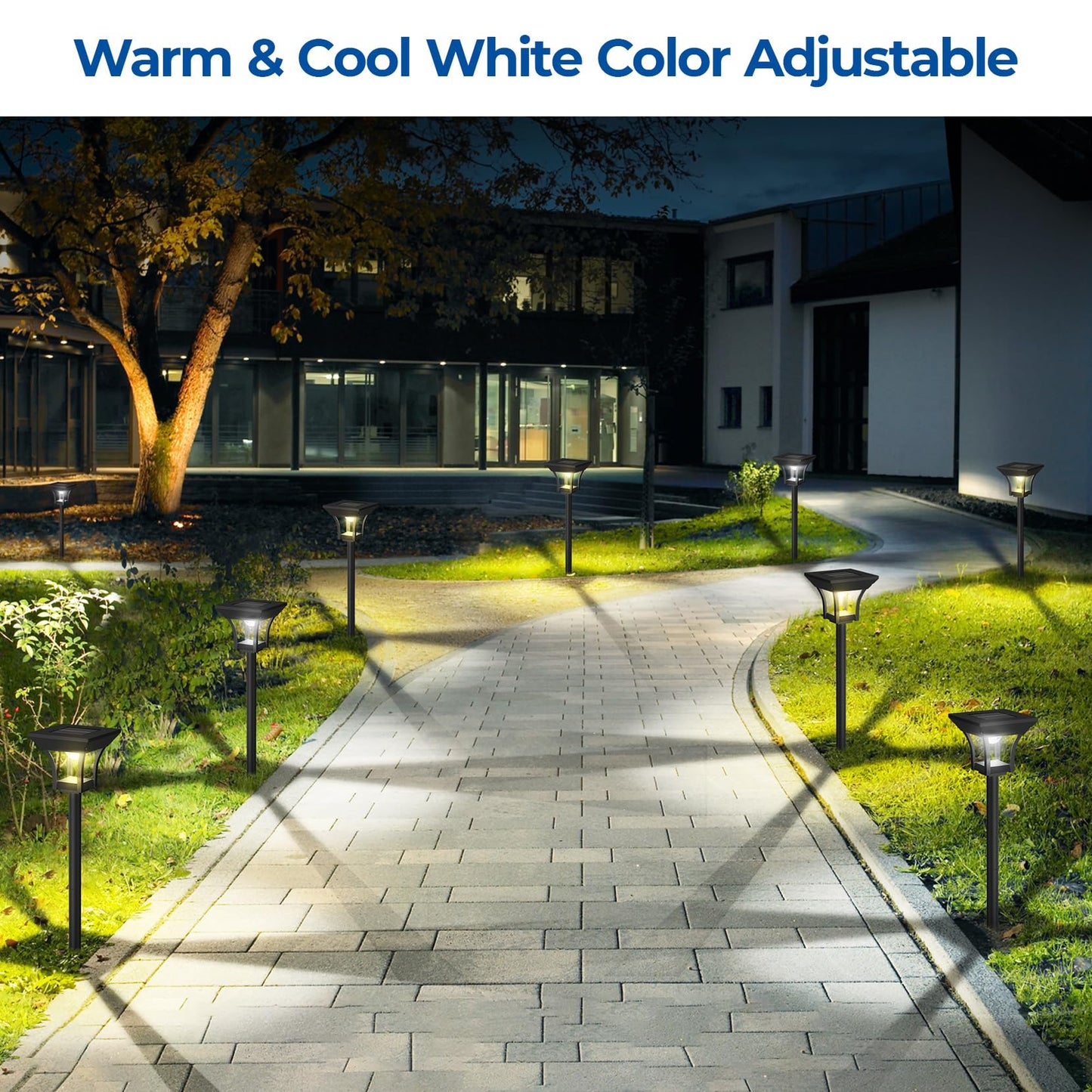 CINOTON 12 Pack RGBCW Solar Pathway Outdoor Lights, 3 Lighting Modes Solar LED Garden Lights, IP65 Waterproof Outside Solar Powered Landscape Lighting for Planter Lawn Pool Balcony RGB/Warm/Cold White