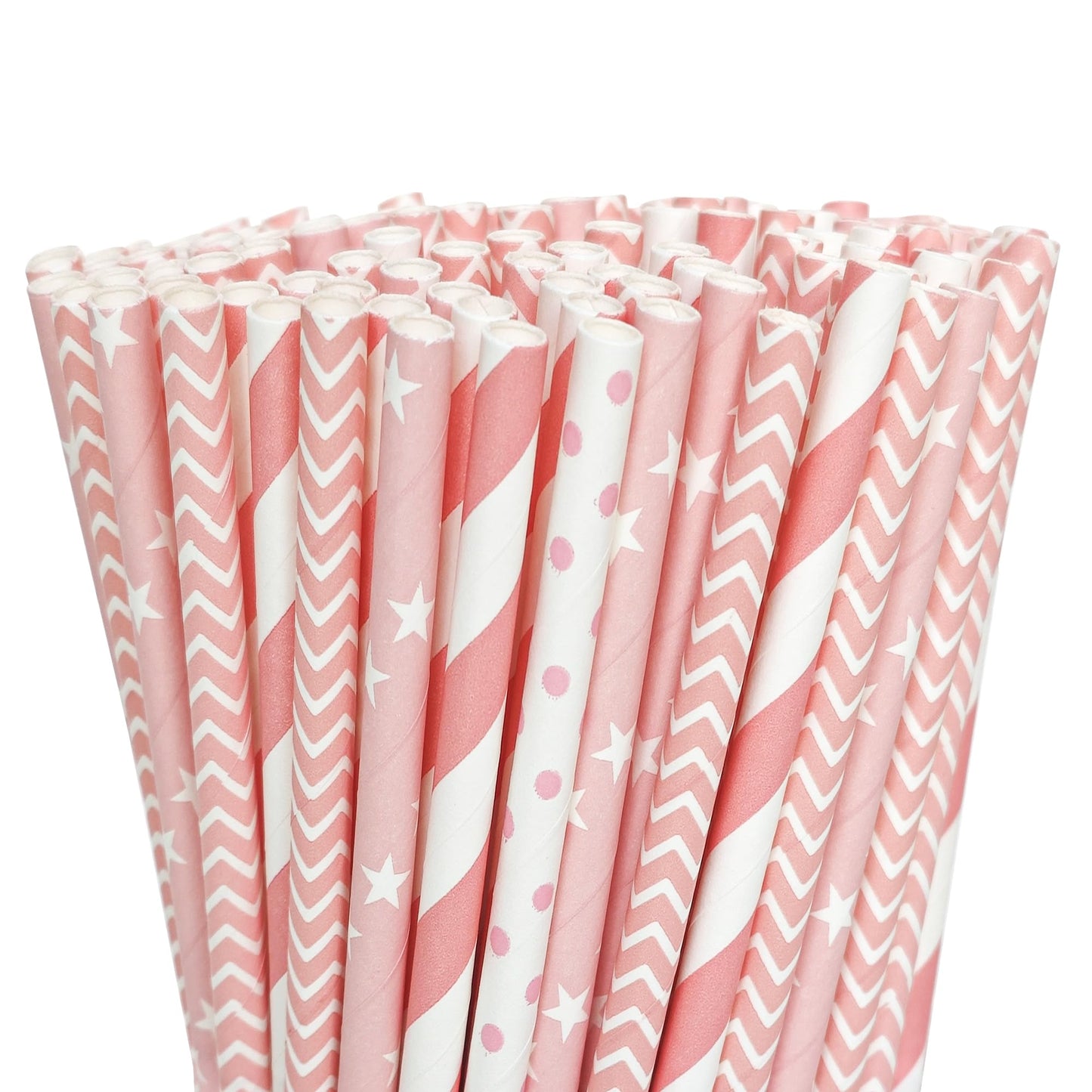 FsLvniu 200 Biodegradable Pink Paper Straws, Party Straws for Juice, Cocktail, Smoothies, Wedding, Birthday, Bridal/Baby Shower and Christmas Decorations Valentine's Day Holiday Celebrations