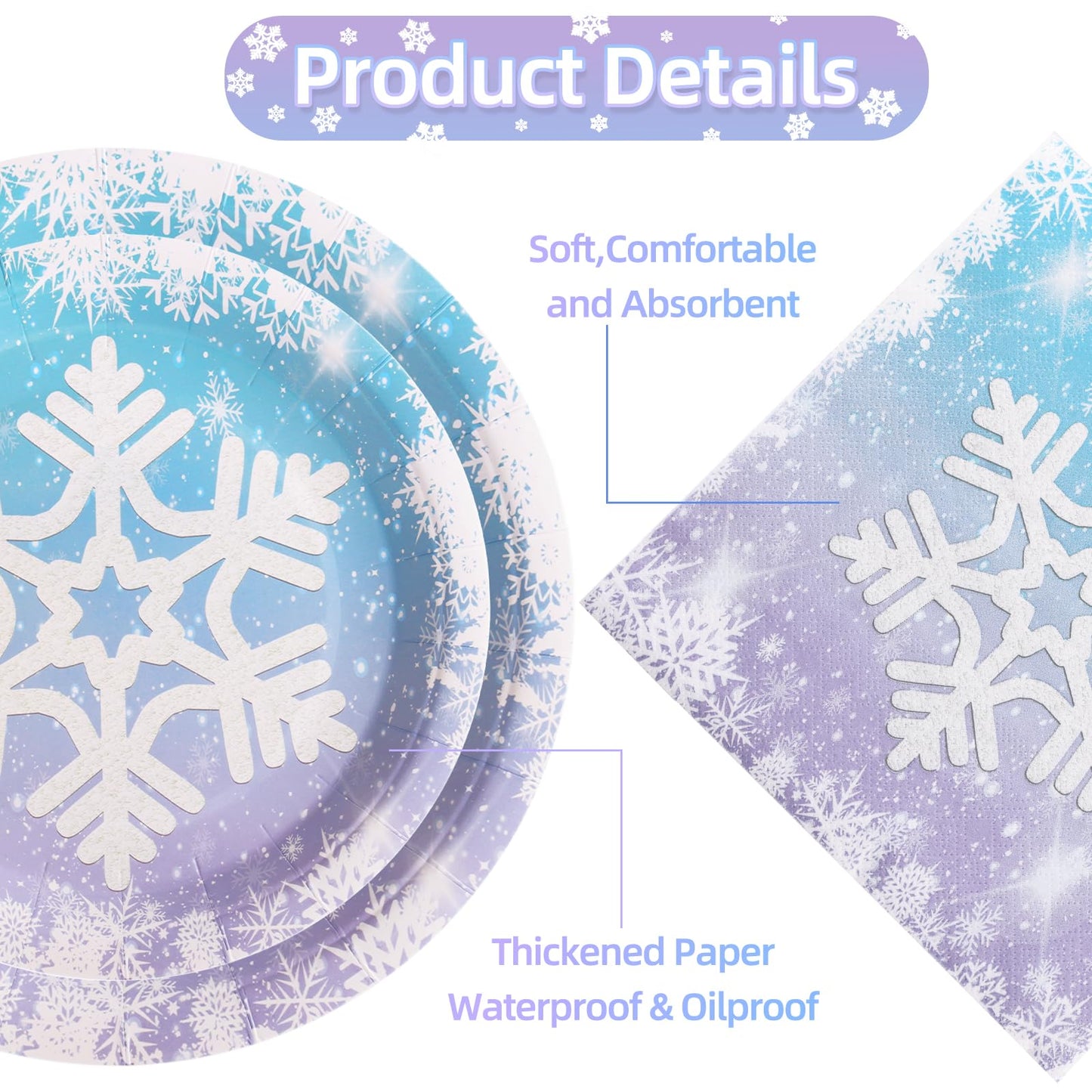175PCS Snowflake Frozen Birthday Party Supplies, Winter Frozen Plates and Napkins Sets, Disposable Frozen Paper Plates for Birthday Holiday Princess Theme Party Decorations, Serves 25
