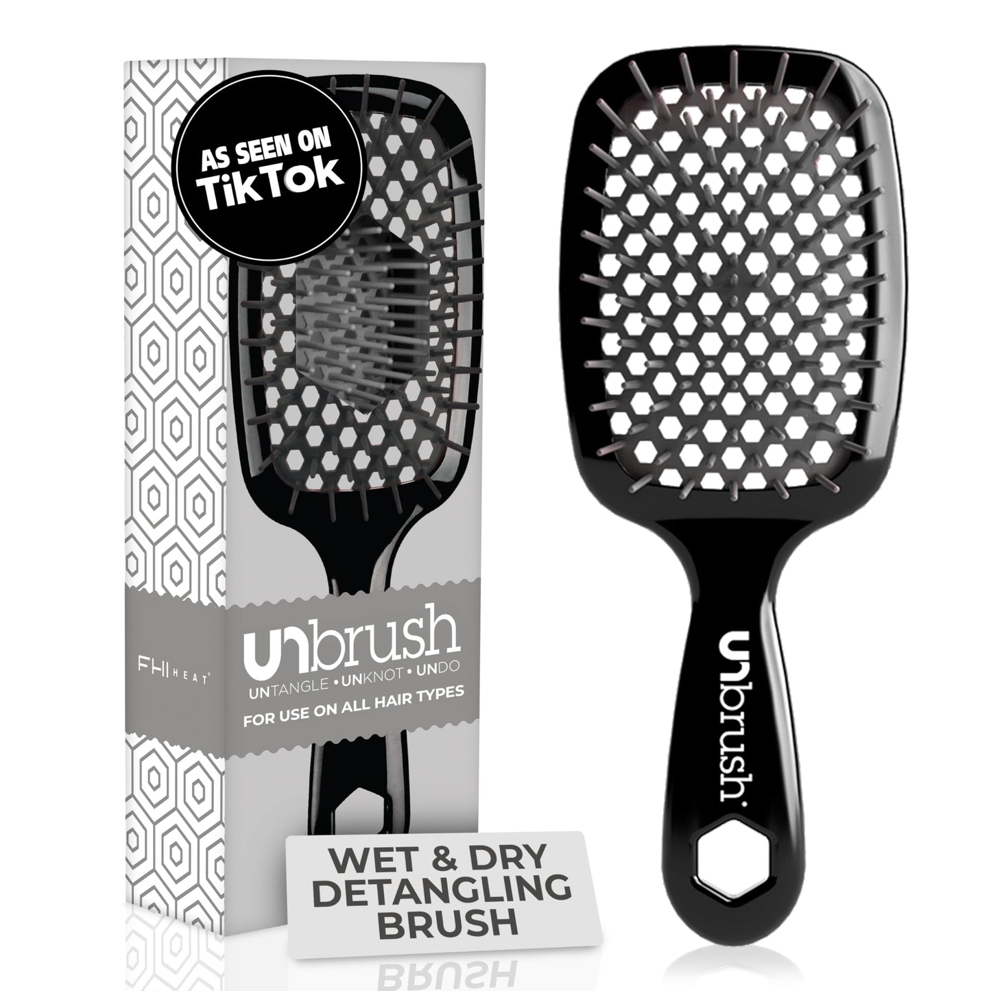 FHI Heat UNbrush Detangling Brush for Pain-Free Brushing on All Wet or Dry Hair Types — Durable DuoFlex Anti-Static Bristles, Lightweight Handle, Vented Hair Brush, Grey