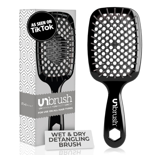 FHI Heat UNbrush Detangling Brush for Pain-Free Brushing on All Wet or Dry Hair Types — Durable DuoFlex Anti-Static Bristles, Lightweight Handle, Vented Hair Brush, Grey