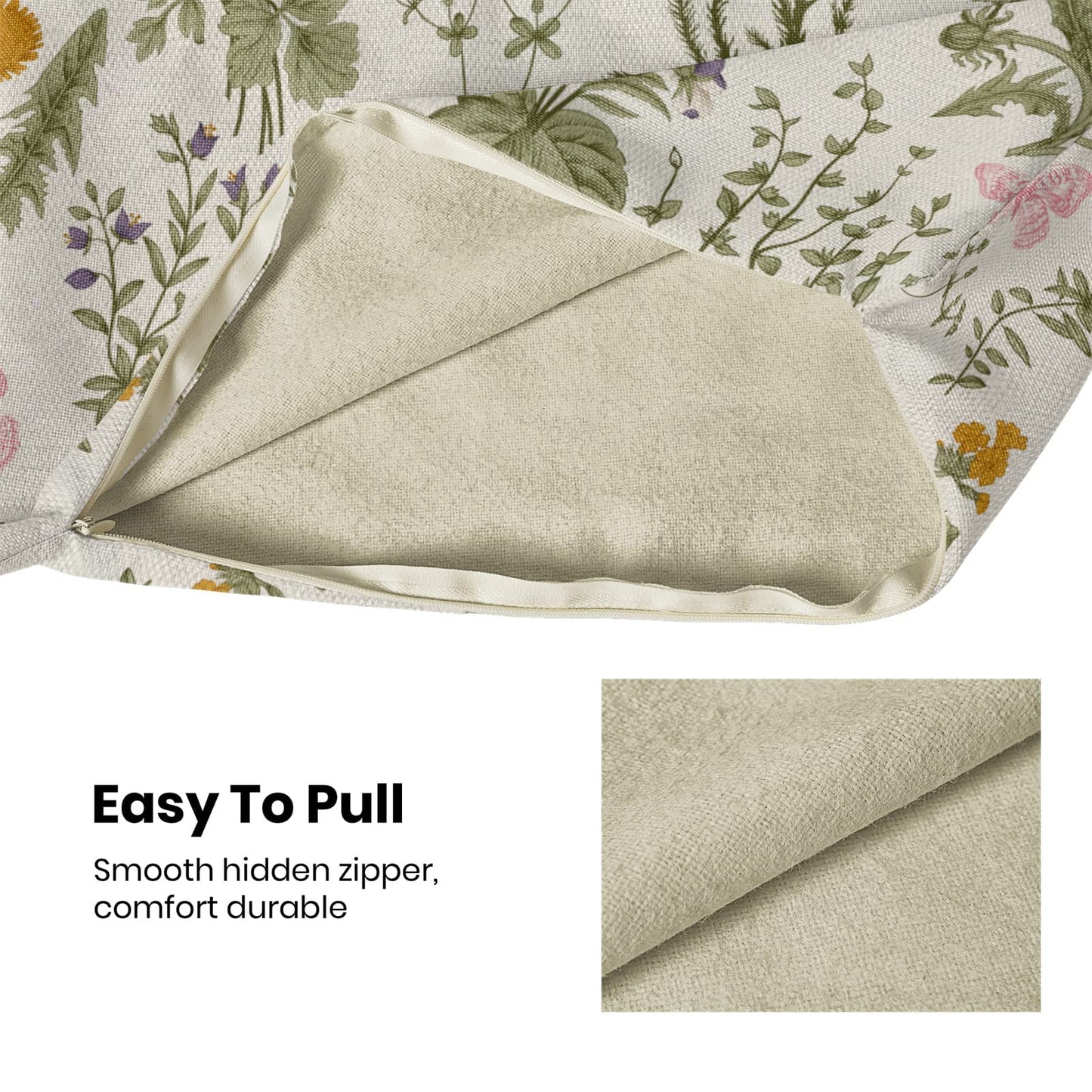 AEIOAE Spring Pillow Covers 18x18 Inch Set of 2,Sage Green Wild Flower Plant Throw Pillows Case,Seasonal Floral Outdoor Decorative Square Linen Farmhouse Decor Cushion Covers for Home Sofa Bed Couch