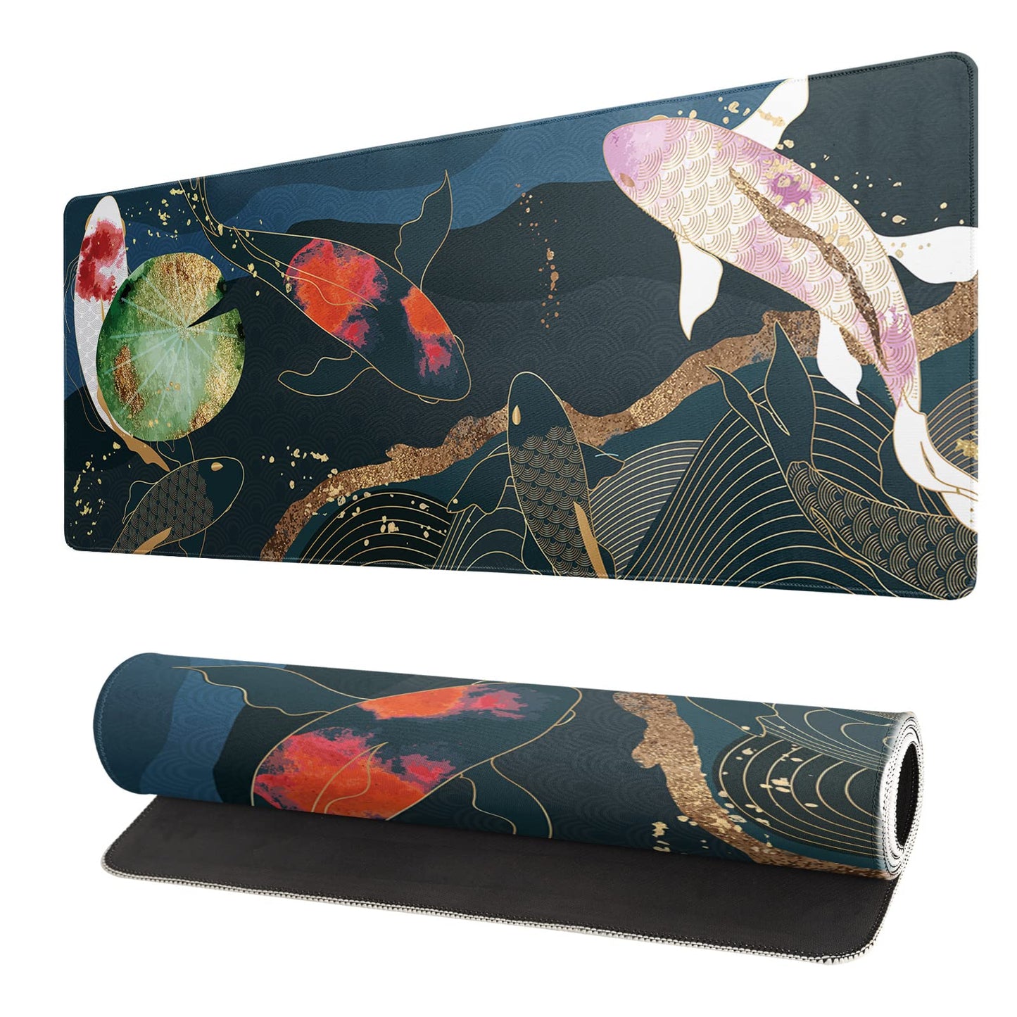 Japanese Sea Wave Large Mouse Pad, Anime Black Gaming, Extended Kanagawa Mat Desk Pad, 3mm Thick Long Non-Slip Rubber Base Mice Pad, 31.5 X 11.8 Inch