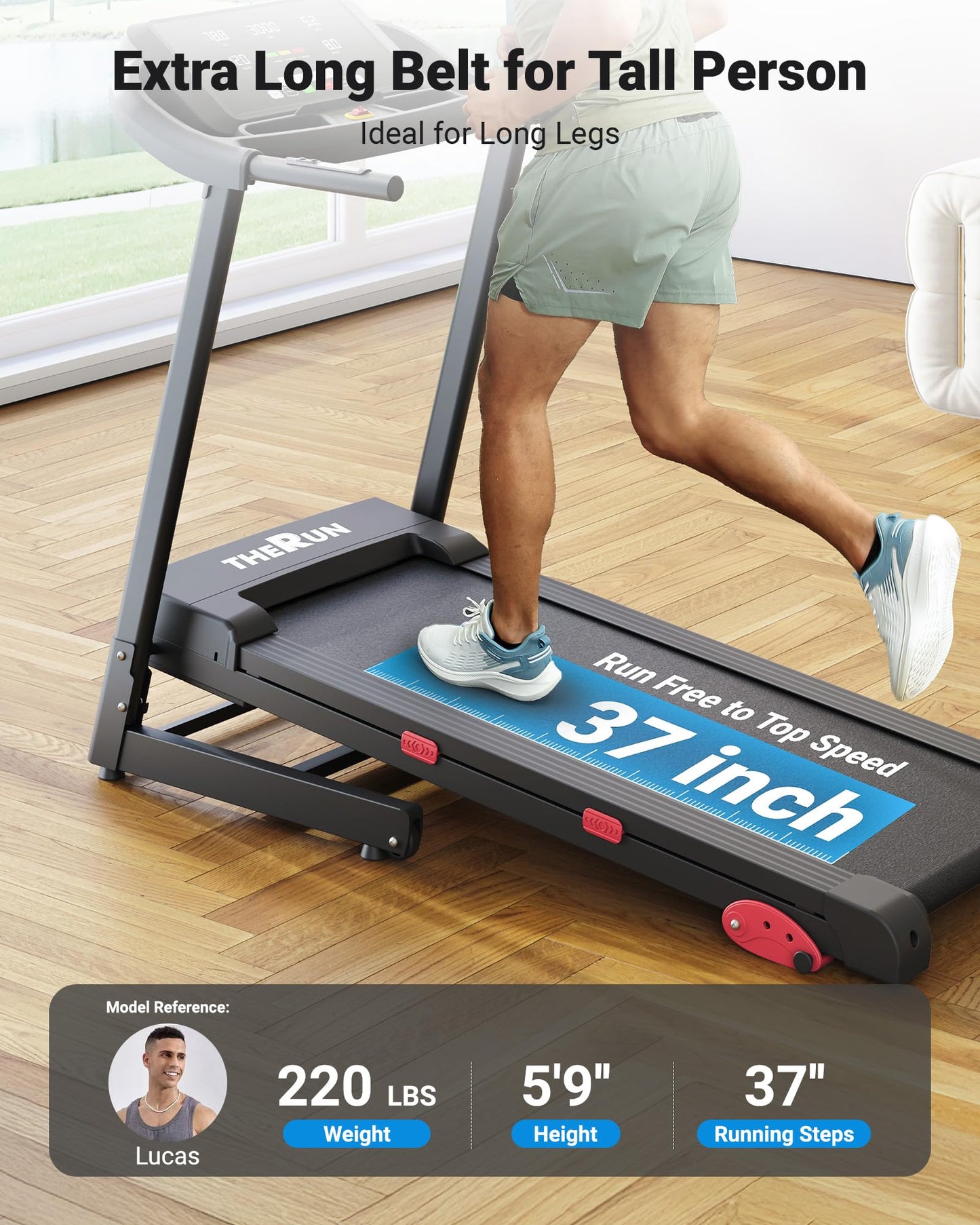 THERUN Treadmills for Home, Running Treadmill with Incline, Foldable Treadmills Heart Rate Sensors, 18″LED Display Manual Incline Adjustment, 3.0HP Treadmill for Indoor Fitness Workouts