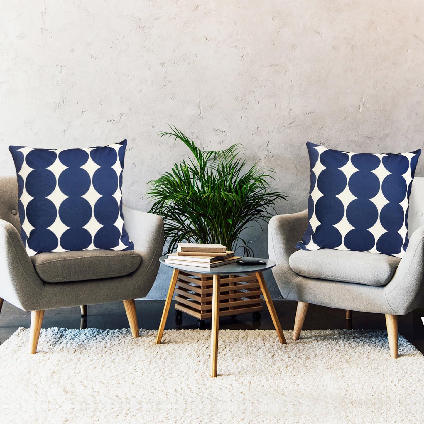 RYSMIYOU Decorative Throw Pillow Covers Set of 2 Blue Pillow Covers 18x18 inch Throw Pillow Cases Linen Square Pillow Case,Farmhouse Outdoor Polka dot Pillow Covers for Couch Sofa Bed Living Room