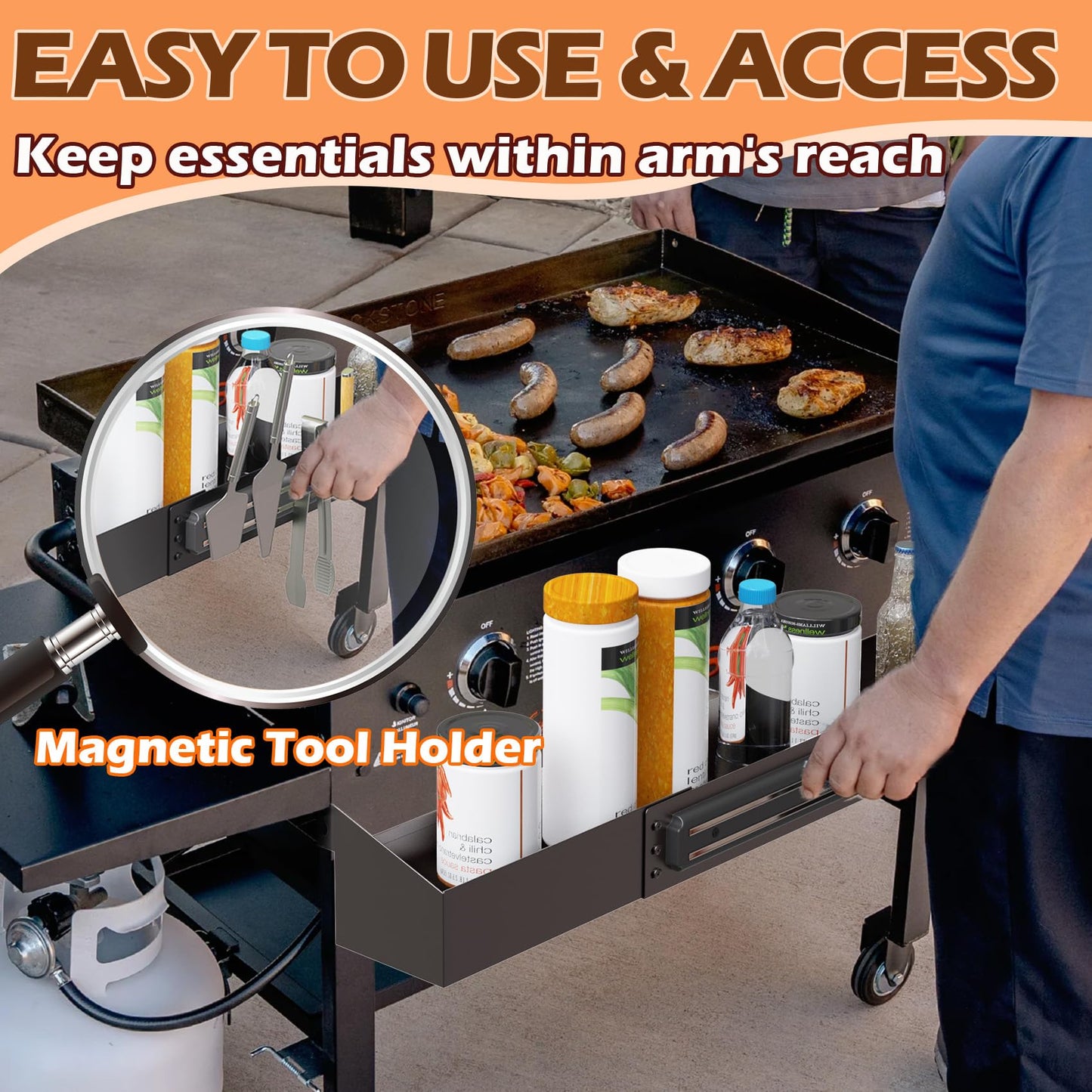 MOASKER Front Griddle Caddy for Blackstone 36" Griddle, Accessories Storage Bin with Magnetic Tool Holder for Blackstone 36 Inch Grill Caddy Organizer, Front Bottle/Spatula/Tool Shelf for Black Stone