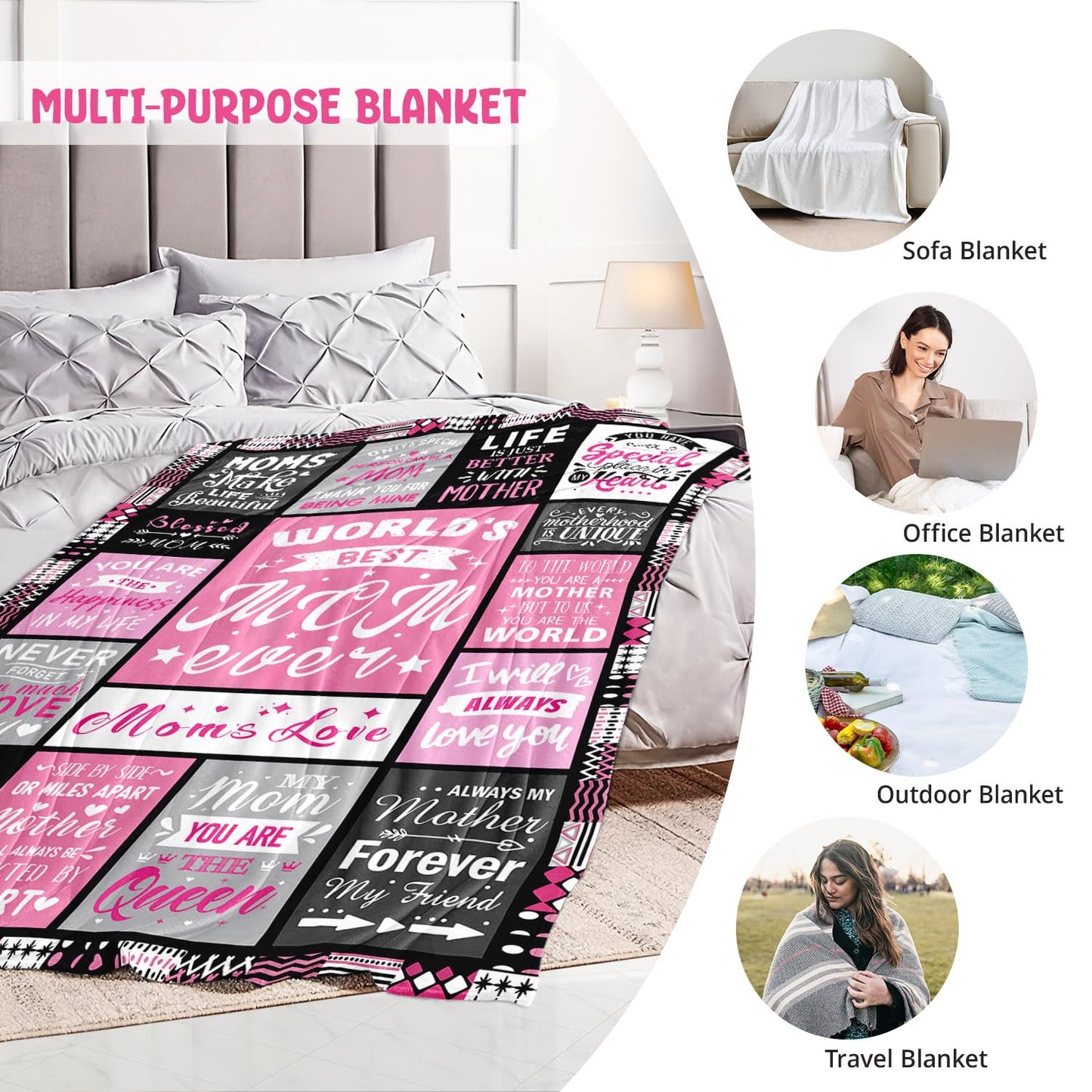 PVDSAVE Moms Birthday Gifts from Daughter Son - Christmas Blanket Gifts for Mom - Best Mom Ever Gift - Valentines Day Mothers Day Birthday Gift for Moms - Present for Mother - Mothers Blanket 50"x60"