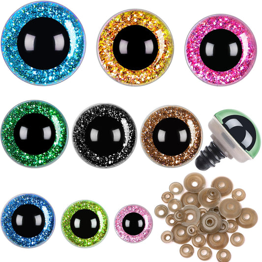 UPINS 180 Pieces 10-20 mm Large Safety Eyes and Nose with Washers for Amigurumi Stuffed Animal Eyes Plastic Craft Doll Crochet Eyes for DIY of Puppet, Bear, Toy Making Supplies (Assorted Colors)