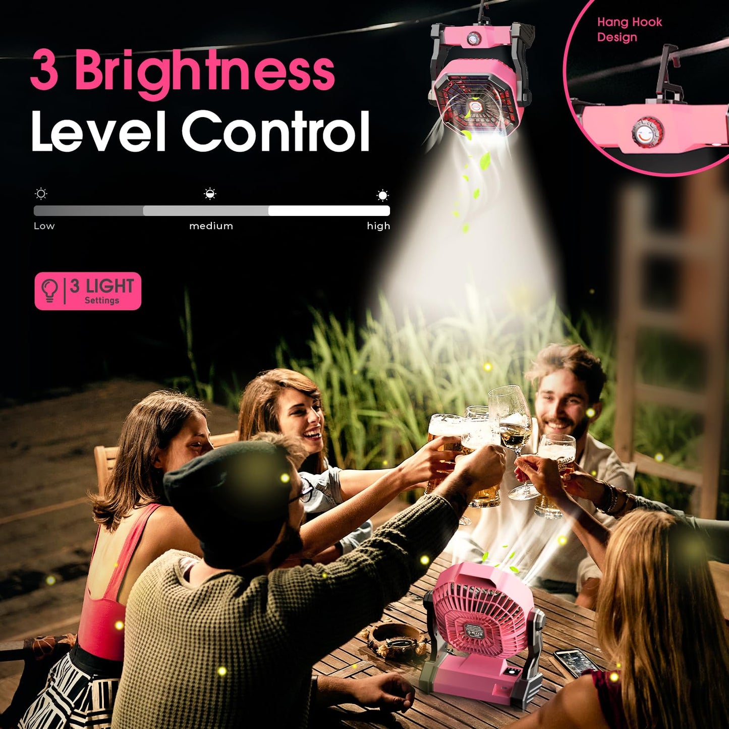 Camping Fan with LED Lantern, 10400 mAh 9 Inch Rechargeable Battery Powered Fan with 270 °Head Rotation, Stepless Speed and Quiet Battery Operated Tent for Picnic, Barbecue, Fishing, Travel, Home