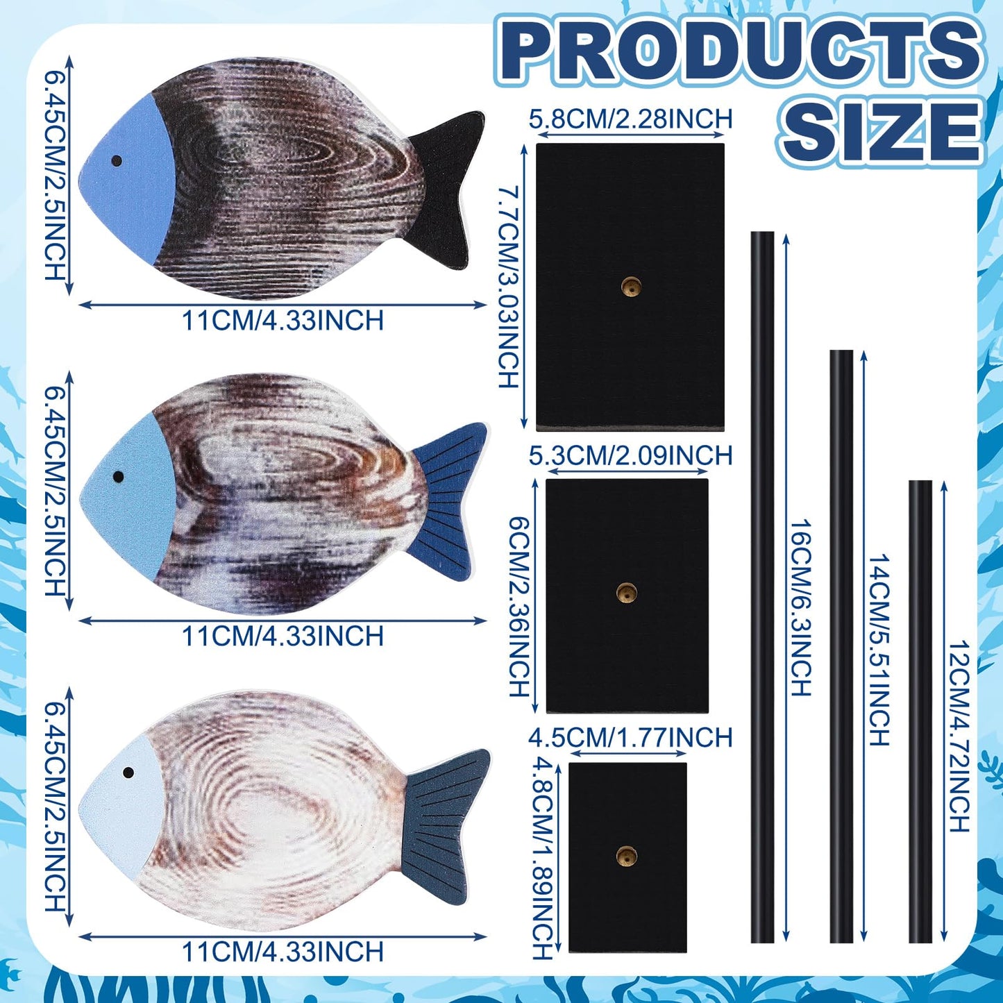 Yuntau 3 Pcs Wooden Sea Fish Table Decor Beach House Decor Rustic Wood Fish Decor Summer Coastal Farmhouse Decor Ocean Tiered Tray Decor for Home Office Bedroom Table Shelf Desk