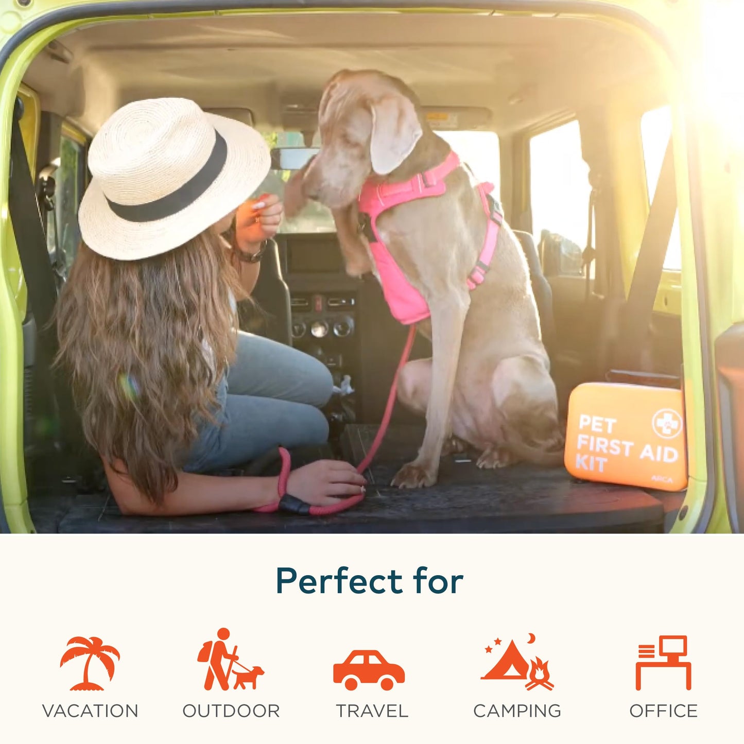 ARCA PET Cat & Dog First Aid Kit for Car - Pet Emergency Kit for Home Office Travel – Dog Camping Essentials with Digital Thermometer, Muzzle & Mini First Aid Pouch
