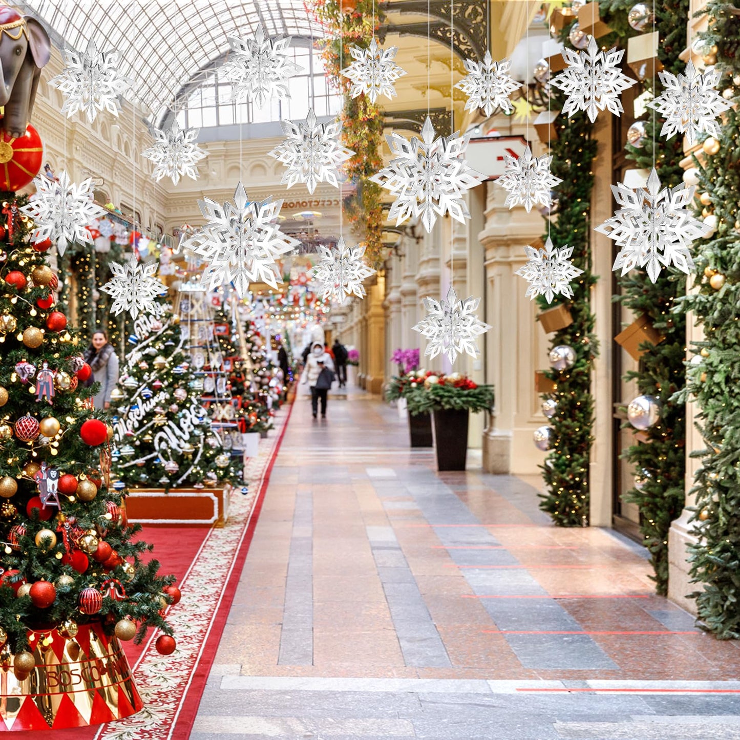 36PCS Christmas Snowflake Decorations, 3D Large Silver Paper Snowflakes Garland Hanging Snow Flakes for Winter Wonderland Christmas Party Decorations Holiday New Year Home Decor, Silver