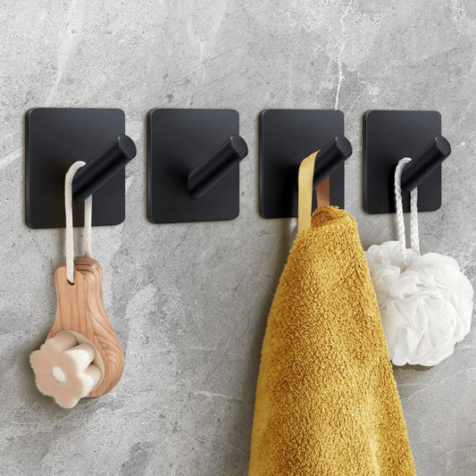 xdgeLoad Bath Towel Hooks 4 Pack, Heavy Duty Wall Hooks for Bathrooms/Coat/Robe/Kitchen, Non-Punching self-Adhesive Hooks, Matte Stainless Steel Black