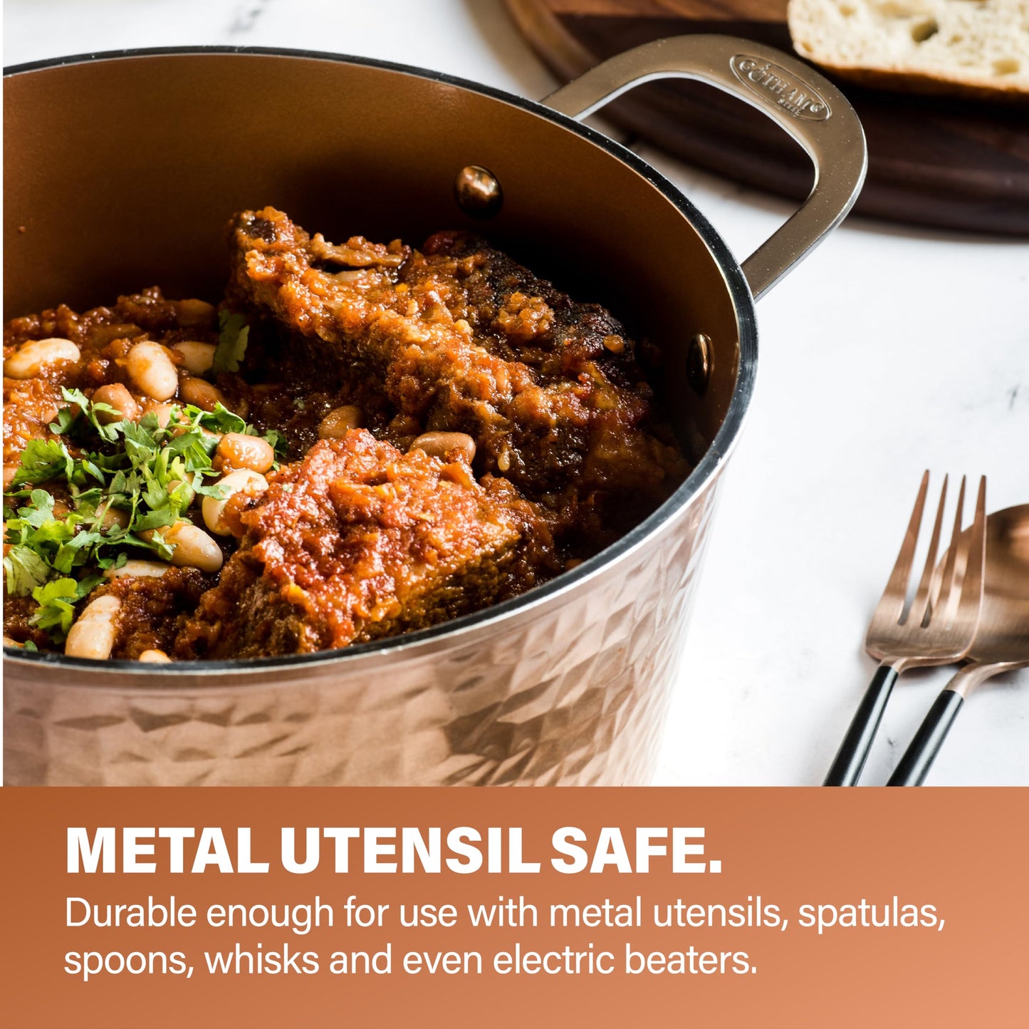 Gotham Steel Hammered 15 Pc Ceramic Cookware Set Nonstick, Deep Copper Pots and Pans Set Non Stick with Induction Cookware, Cooking Utensils & Steamer, Non Toxic PFOA PFOS Free, Oven & Dishwasher Safe