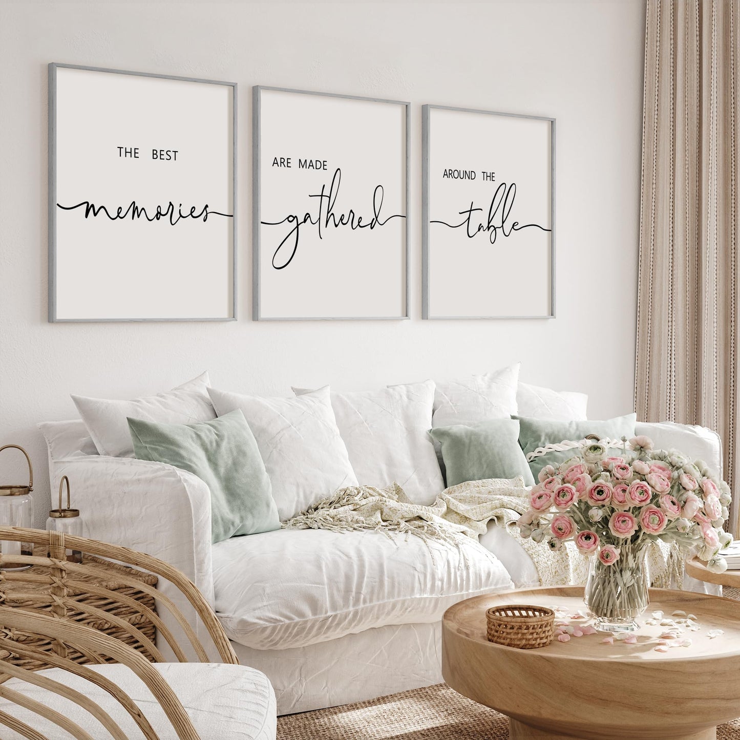 Houmury Set of 3 Framed Wall Art Memories Around the Table Farmhouse Wall Decor 11”x14” Kitchen Wall Decor for Dining Room Decor Wood Signs (Gray, 11 * 14")