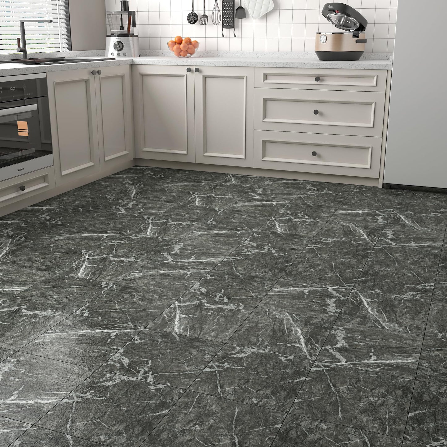Decotalk 30-Sheet Floor Tile Peel and Stick Grey Flooring Tiles Marble Bathroom Floor Tile Waterproof, 12x12 Inch Vinyl Flooring Tile Renter Friendly Flooring Tile Square Bathroom Flooring Tile Floor