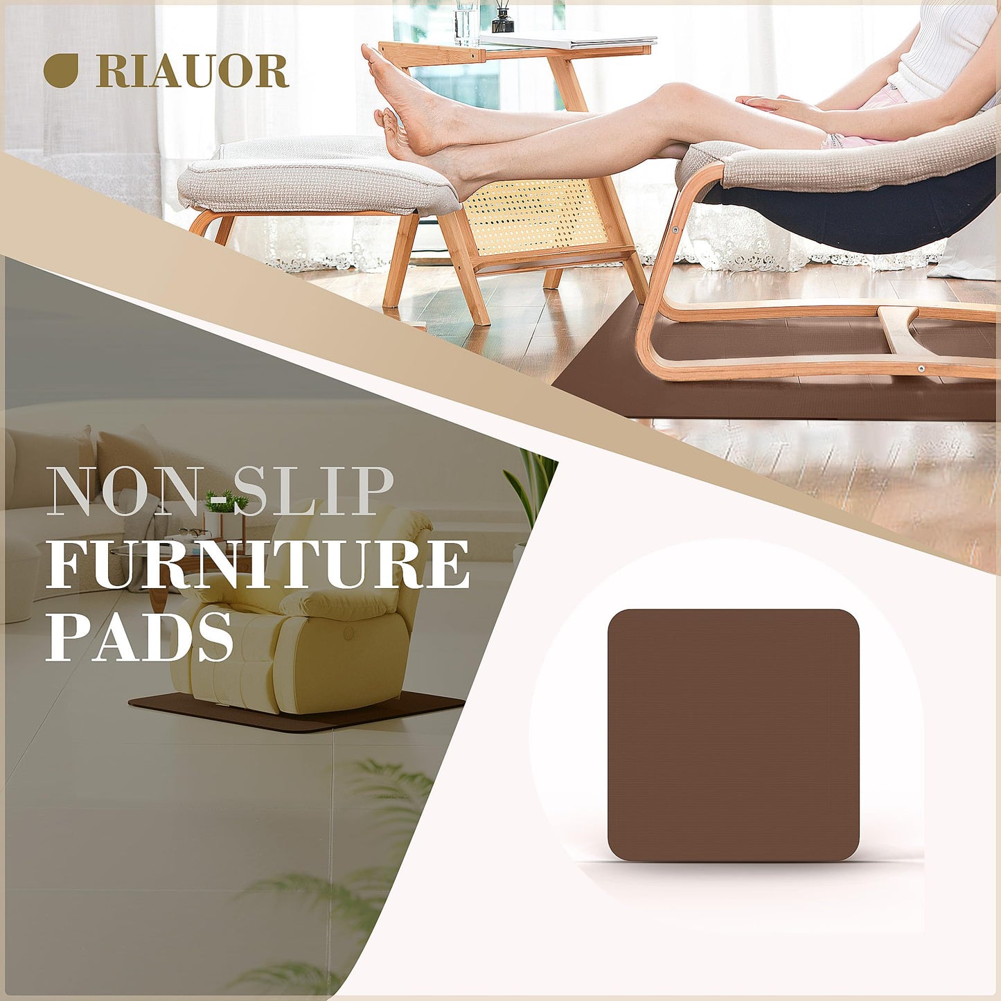 Recliner Pads for Hardwood Floors Brown, Under Recliner Mat to Keep Furniture from Sliding, Non-Slip Recliner Grippers, Anti-Slip Furniture Pads, Recliner Floor Protectors for Hardwood