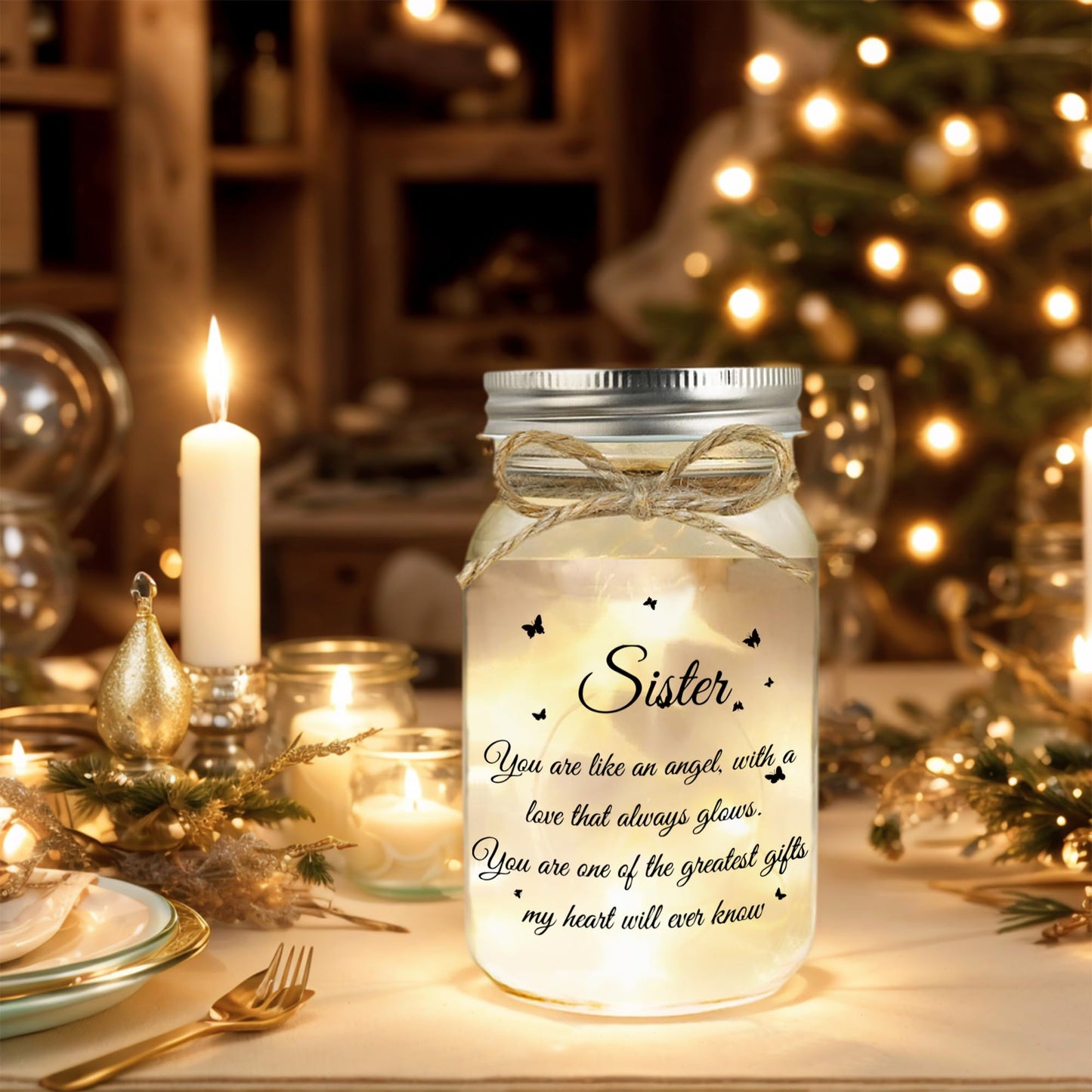 Hua Feishang Sister Gifts - Mason Jar with Warm Lights, Soul Sister Gift for Women, Sister Birthday Gifts, Decorations Present for Thanksgiving Christmas Anniversary