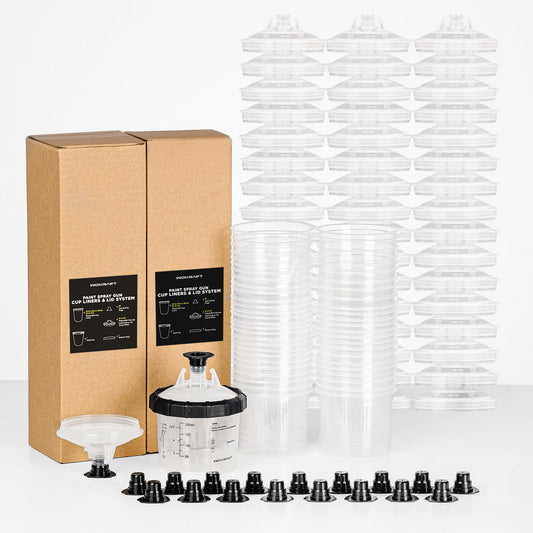 InoKraft Disposable Paint Spray Gun Cup, Paint System for HVLP and LVLP Paint Spray Paint Gun, Mini 6 Ounce (200ml) Kit with 50 Cups and Lids System, 1 Hard Cup with Retainer Ring and 20 Plugs