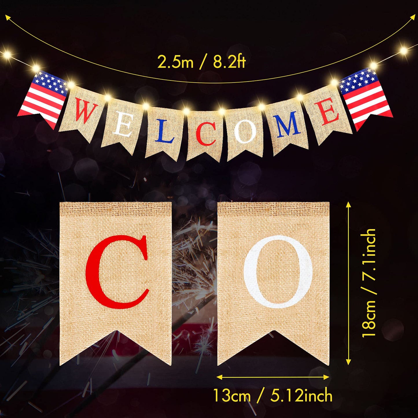 Mudder Welcome Home Banner with LED Decoration Fairy String Light 2 Flicker Mode Patriotic Banner Bunting Welcome Home Sign for Housewarming Military Celebration Family Party Supplies Gifts