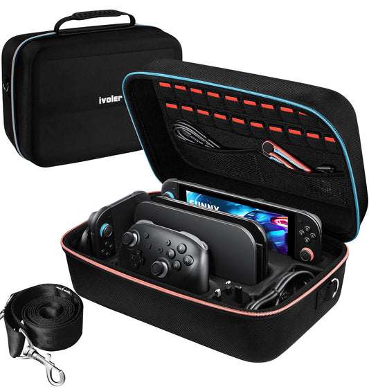 ivoler Carrying Storage Case for Nintendo Switch/Switch OLED Model,Portable Travel All Protective Hard Messenger Bag Soft Lining 18 Games for Switch Console Pro Controller & Accessories (Orange)