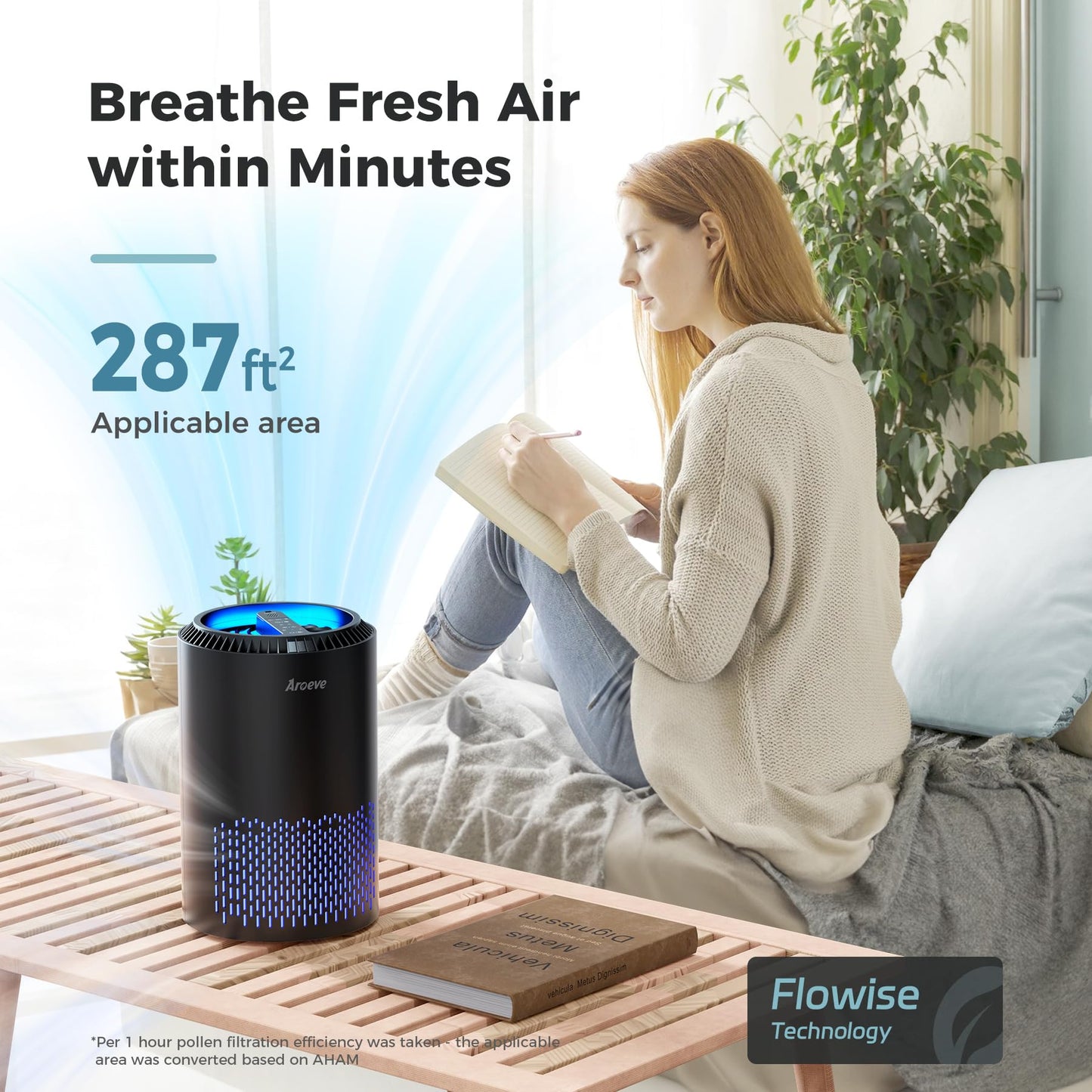 AROEVE Air Purifiers for Bedroom Home, Air Purifier For Smoke Pollen Dander Hair Smell Air Cleaner with Sleep Mode Speed Control For Bedroom Office, MK01- Black(Available for California)