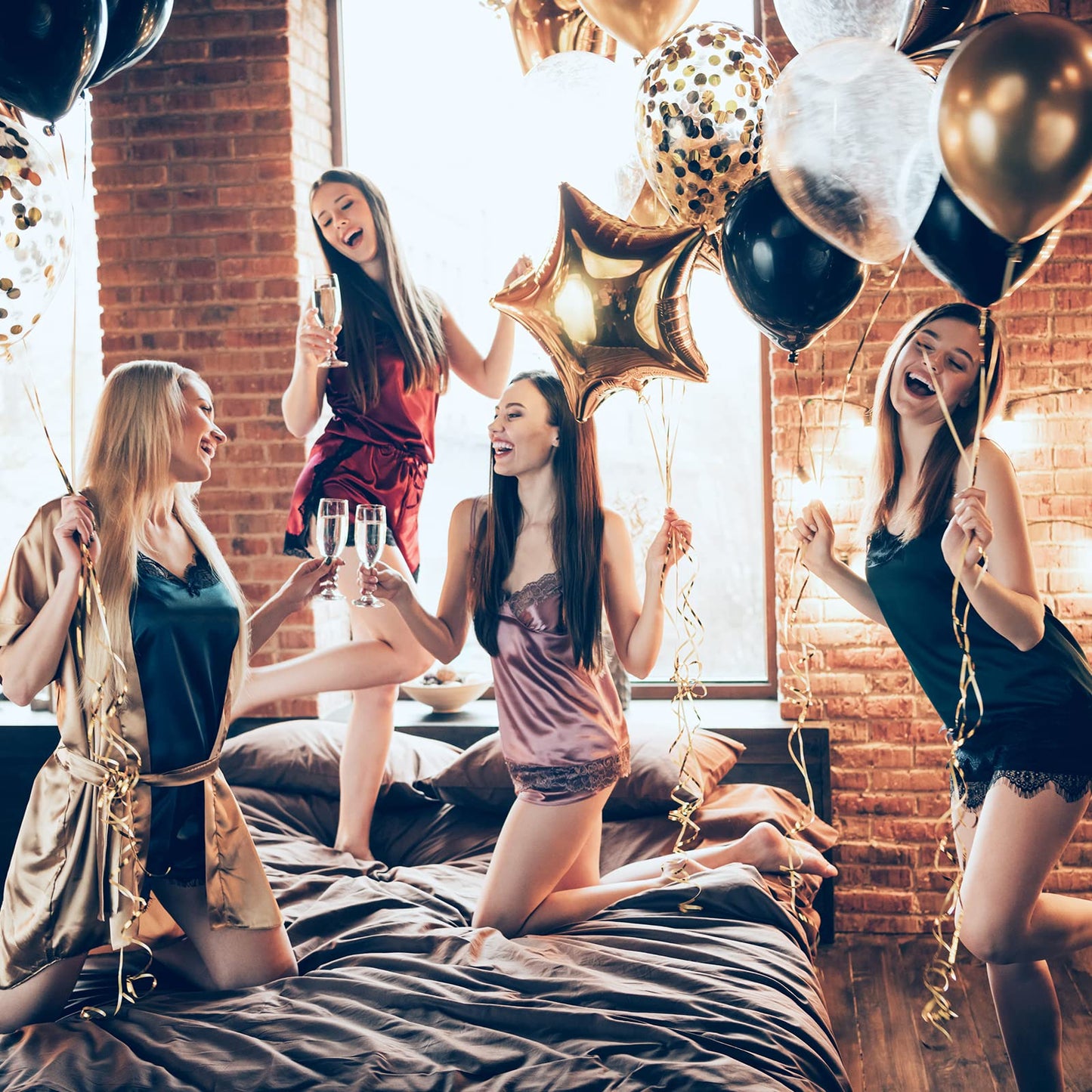 RUBFAC 65pcs 12 Inches Black Gold Confetti Balloons Kit, Metallic Gold and Black White Party Balloons with Ribbons for Birthday, Wedding, Baby Shower, Graduation, Happy New Year Decorations