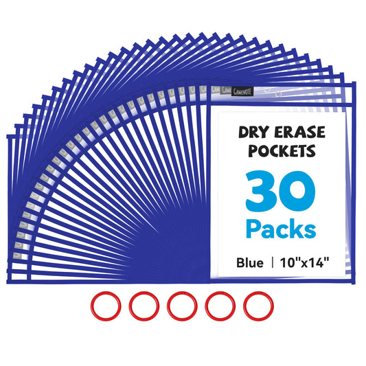 Gamenote Dry Erase Pockets 30 Pack with Rings, 10x13 Oversized Reusable Plastic Sleeves Shop Ticket Holders Sheet Protectors Teacher Supplies for Classroom Organization (Colorful)