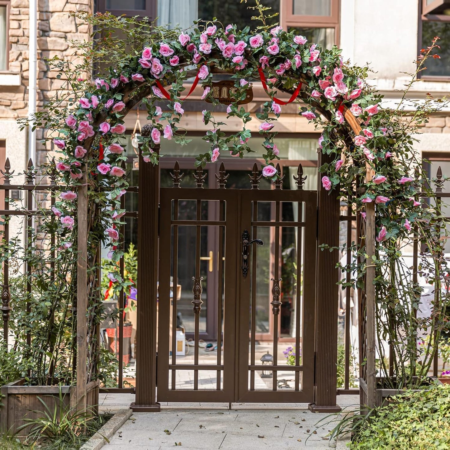 5pack Flower Garland Artificial Fake Rose Garland Vine Artificial Flowers for Decoration Floral Garlands Decor-Total 41 Ft (Pink)