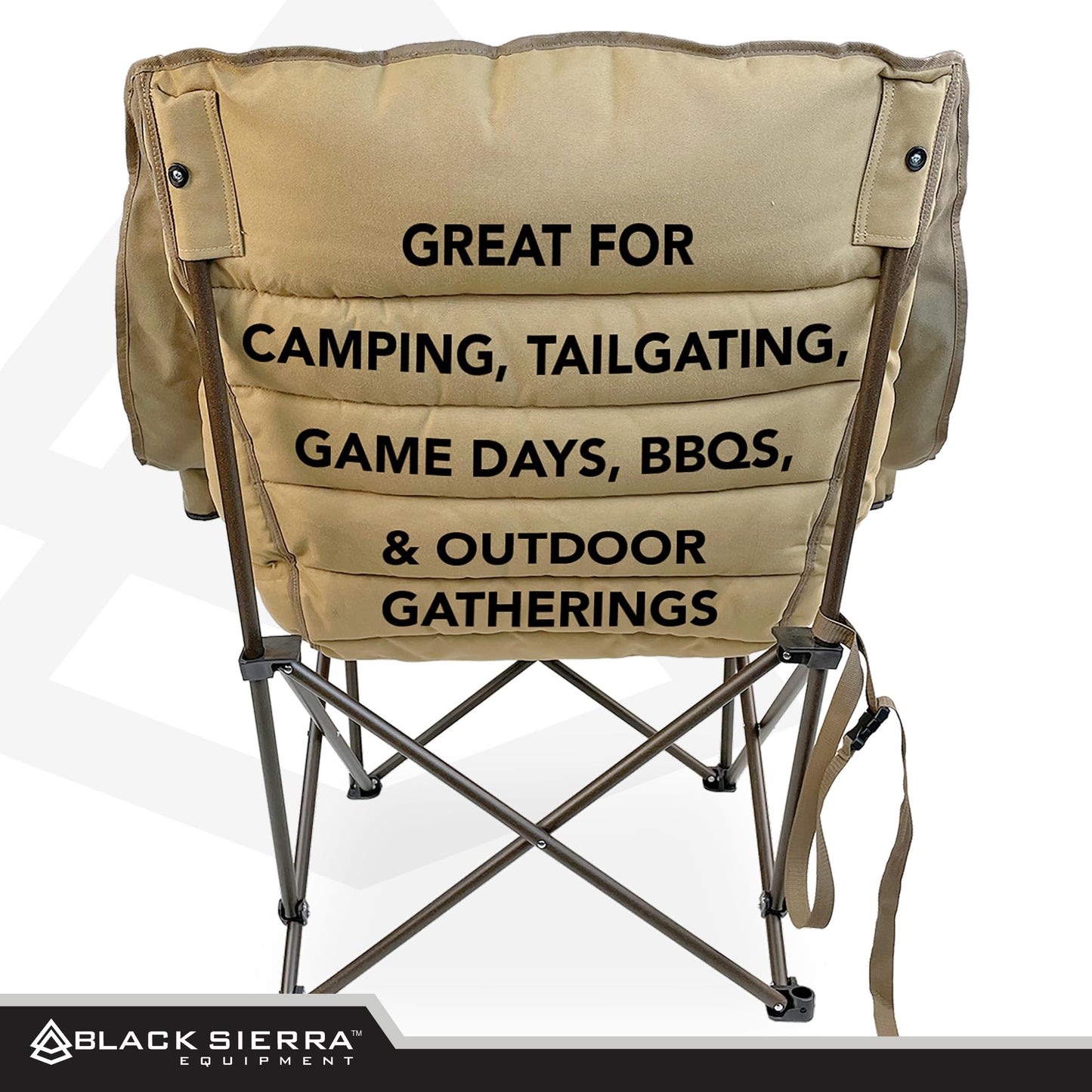 Black Sierra Deluxe Padded Camping Chair for Sports & Outdoors, Oversize XL Outdoor Folding Chair Supports 400 lbs, Heavy Duty Seat w/Dual Cup Holders/Carry Bag Perfect for RV, Tailgating, Glamping