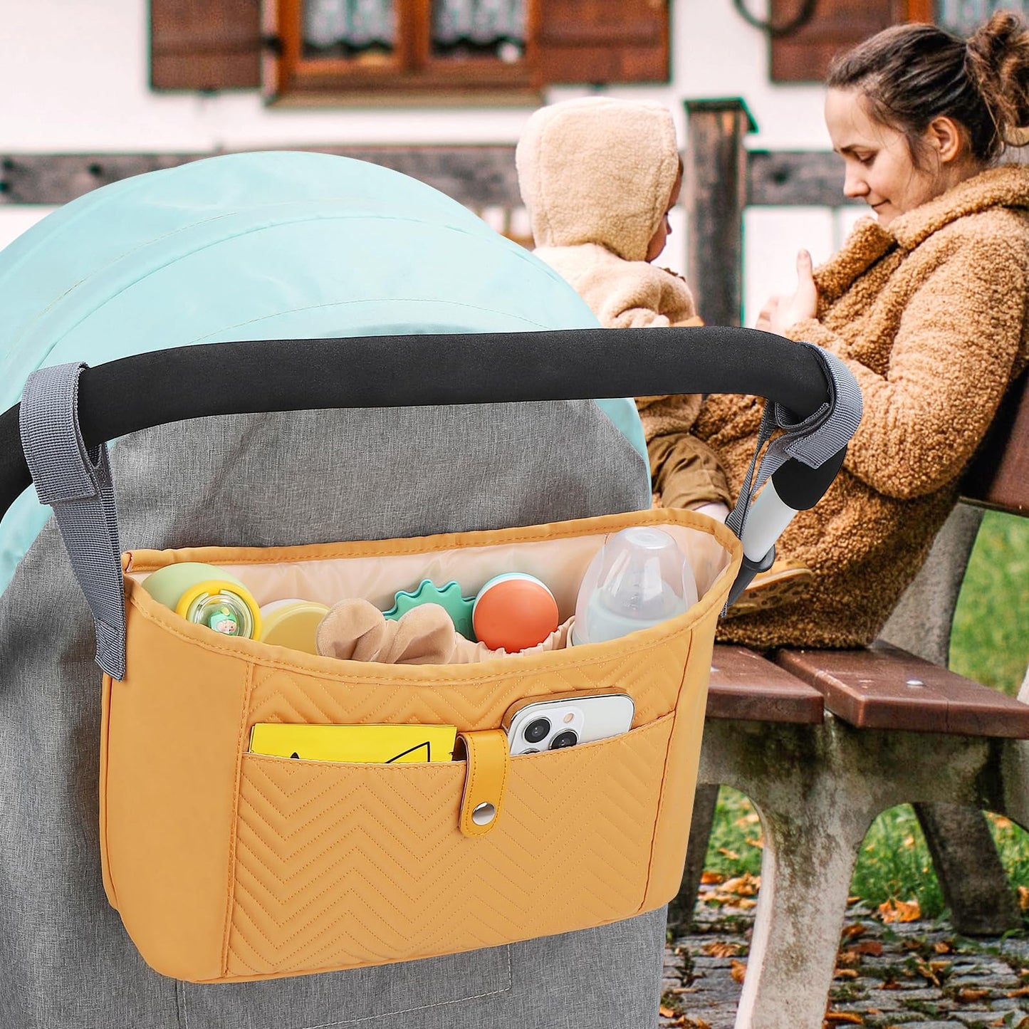 Accmor Universal Stroller Organizer, Stroller Bag Stroller Caddy Organizer, Stroller Accessories Fits for Uppababy, Baby Jogger, Nuna, Doona, Britax Strollers, Brown