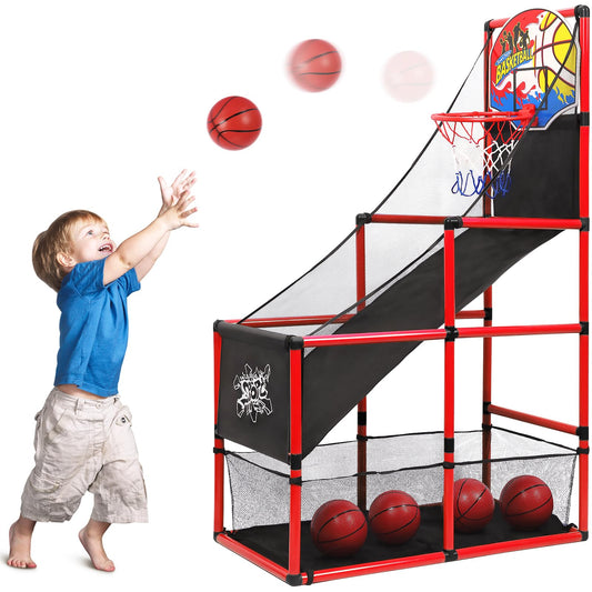 AOKESI Arcade Basketball Game Set Indoor for Kids Basketball Hoop Outdoor Sports Play Toy for Toddler Boys Girls 3-5 6-7 8-12 Years Old Adjustable Height with 4 Balls