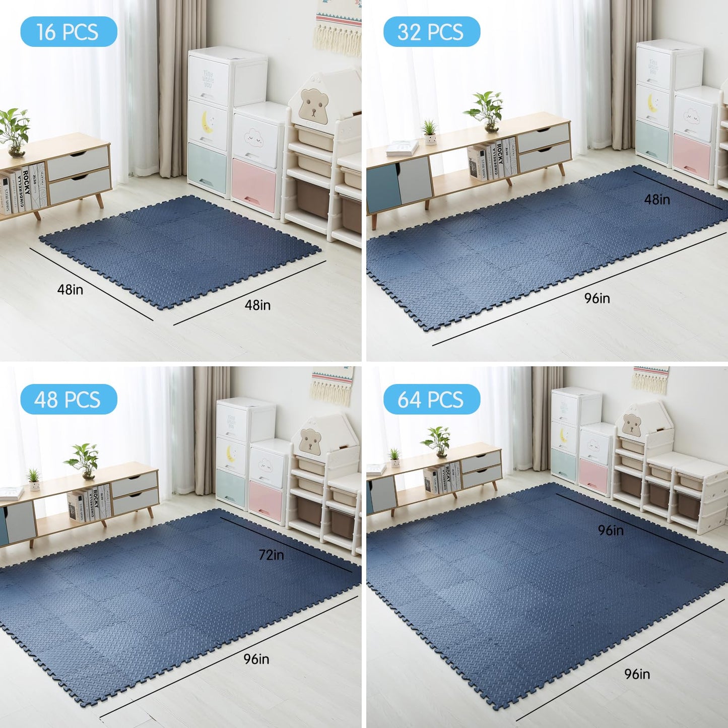 Coolcandy EVA Foam Play Mat, 16 Tiles Colorful Baby Play Mat, Square Kids Playmat with Solid Colored, 0.4" Thickened Interlocking Foam Floor Tiles, Puzzle Play Mat for Baby Lying, Playing (Navy Blue)