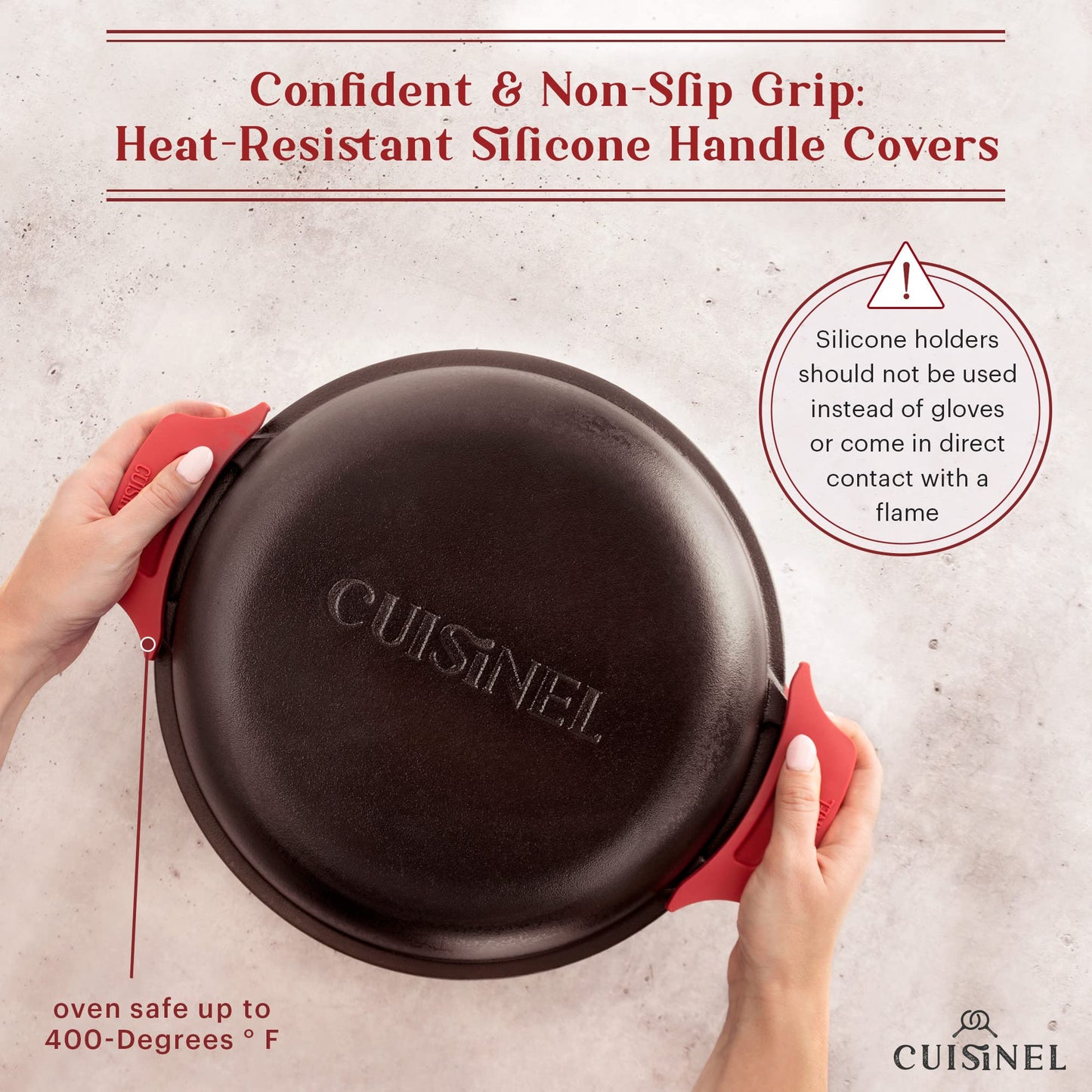 Cuisinel Cast Iron Dutch Oven 7-Quart - Pre-Seasoned 2-in-1 Deep Pot Multi-Cooker - Combo Lid Doubles as 12" Skillet Frying Pan + Silicone Handle Covers + Scraper/Cleaner - Indoor/Outdoor Cookware