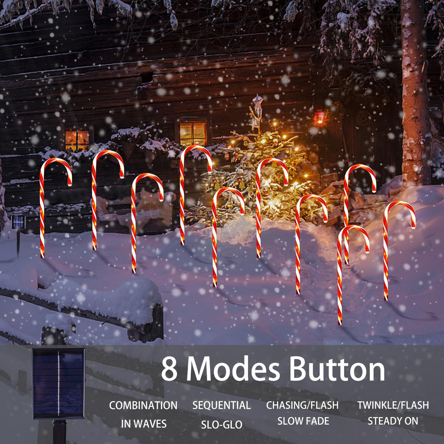 Outdoor Christmas Decorations, 10 Pcs Christmas Candy Cane Lights, 21'' Solar Pathway Lights with 8 Lighting Modes, Waterproof Garden Lights for Outdoor Xmas Patio Yard Walkway Decorations