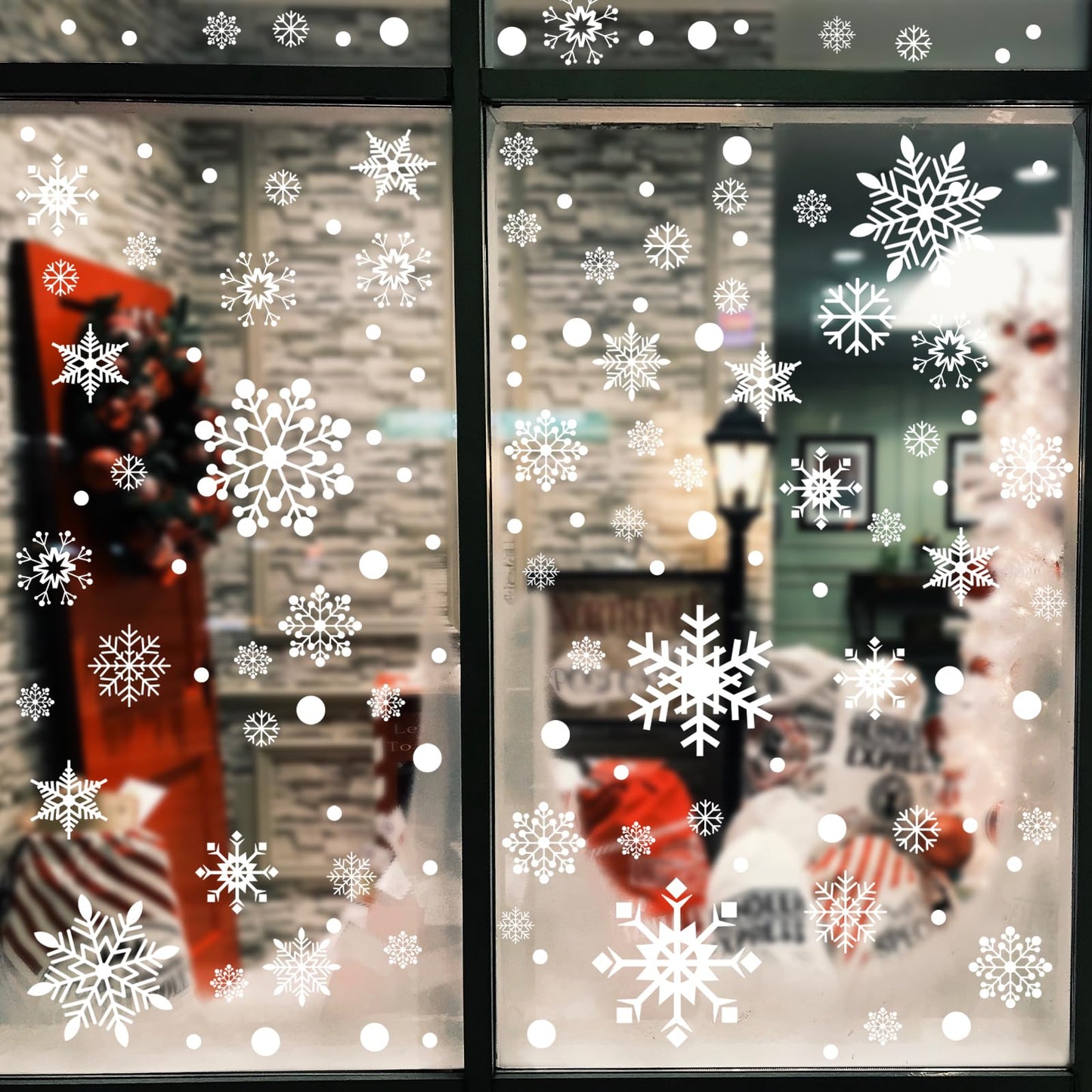 AOWDIAO Christmas Decorations 480 Pcs Snowflakes Window Clings 8 Sheets Snowflakes Decor Double-Sides Christmas Window Glass Stickers Decals for Home Party Supplies