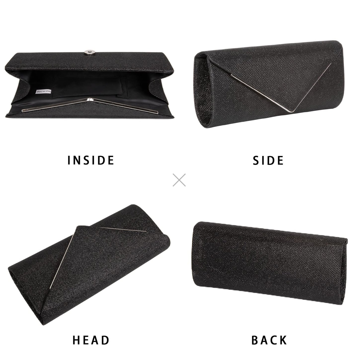 Larcenciel Clutch Purses for Women, Sparkling Envelope Evening Bag with Detachable Chain, Glitter Sequins Metal Formal Handbag Shoulder Crossbody Bag Prom Party Purse Bridal Wedding Clutch Bag(Black)