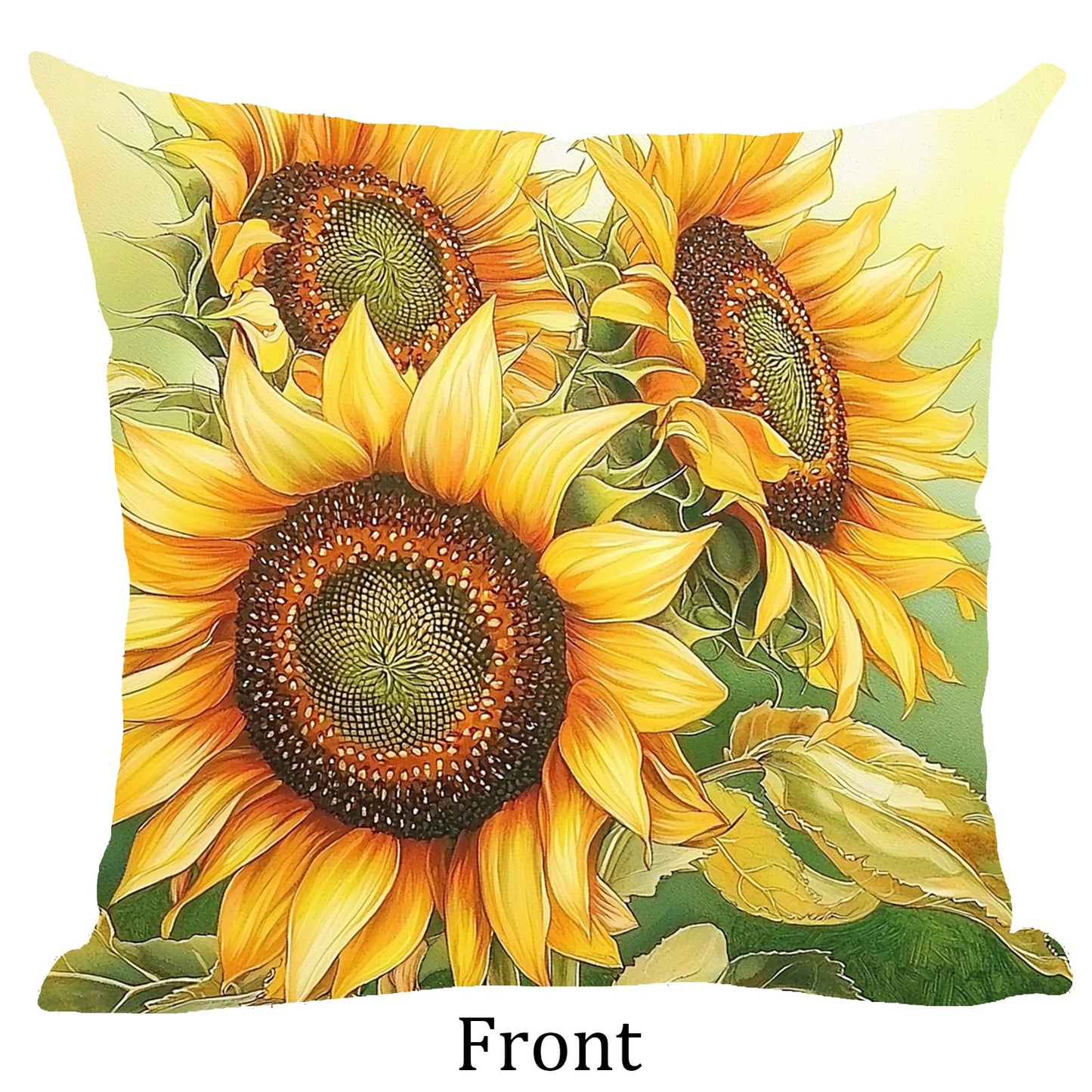 Ramirar Ink Painting Watercolor Yellow Brown Sunflowers Flowers Summer Decorative Throw Pillow Cover Case Home Living Room Bed Sofa Car Cotton Linen Square 18 x 18 Inches