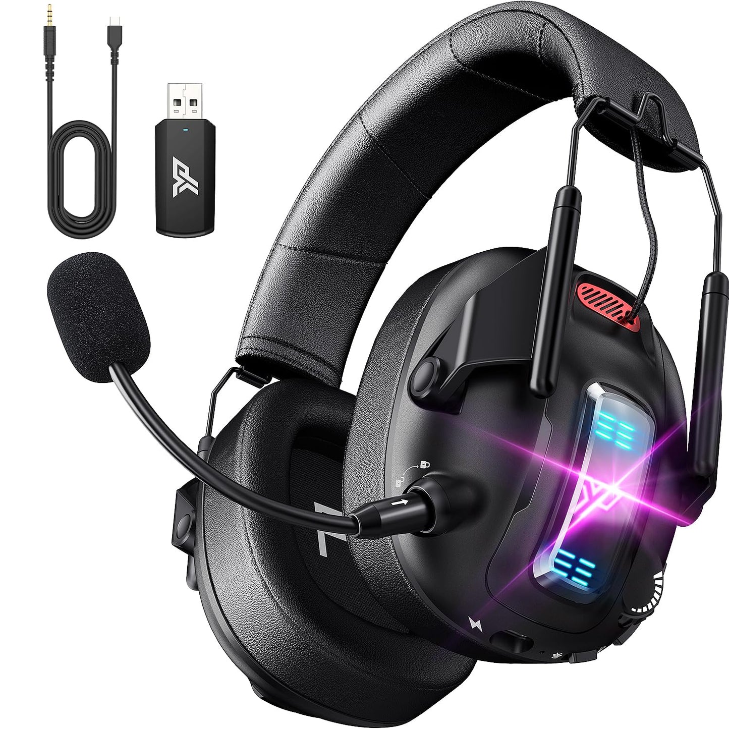 YPBDAN Wireless Gaming Headset for PS5, PS4, PC, USB Over Ear Gaming Headphones with Noise Canceling Mic, Bluetooth 5.3, 100H Battery, Low Latency, Foldable Headset for Switch, Mac, Laptop