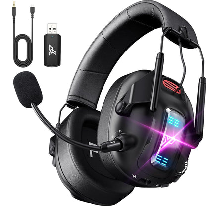 YPBDAN Wireless Gaming Headset for PS5, PS4, PC, USB Over Ear Gaming Headphones with Noise Canceling Mic, Bluetooth 5.3, 100H Battery, Low Latency, Foldable Headset for Switch, Mac, Laptop